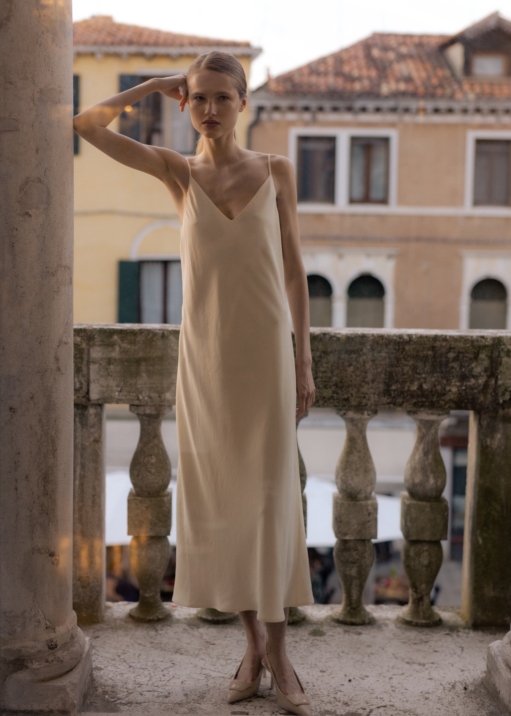 MILK-SHADE MIDI SLIP DRESS