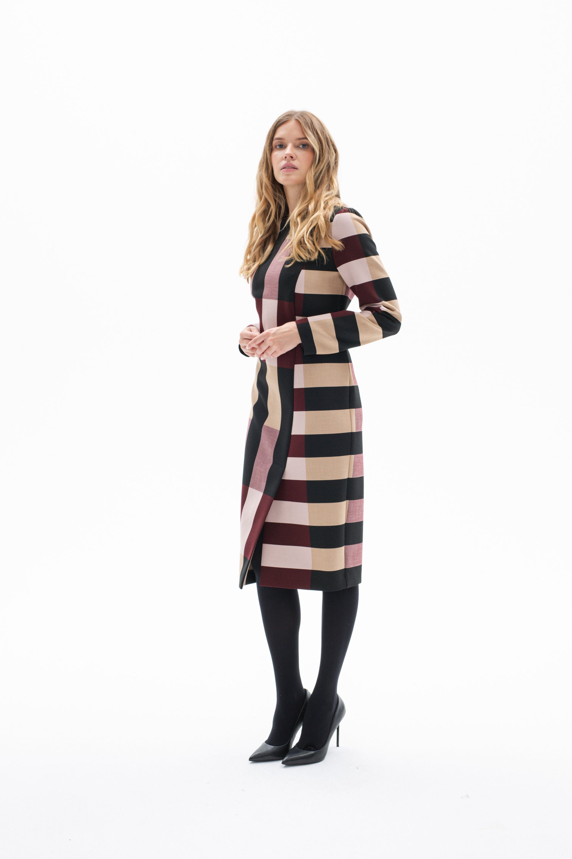 ELBAZ STRIPES LONG SLEEVE DRESS