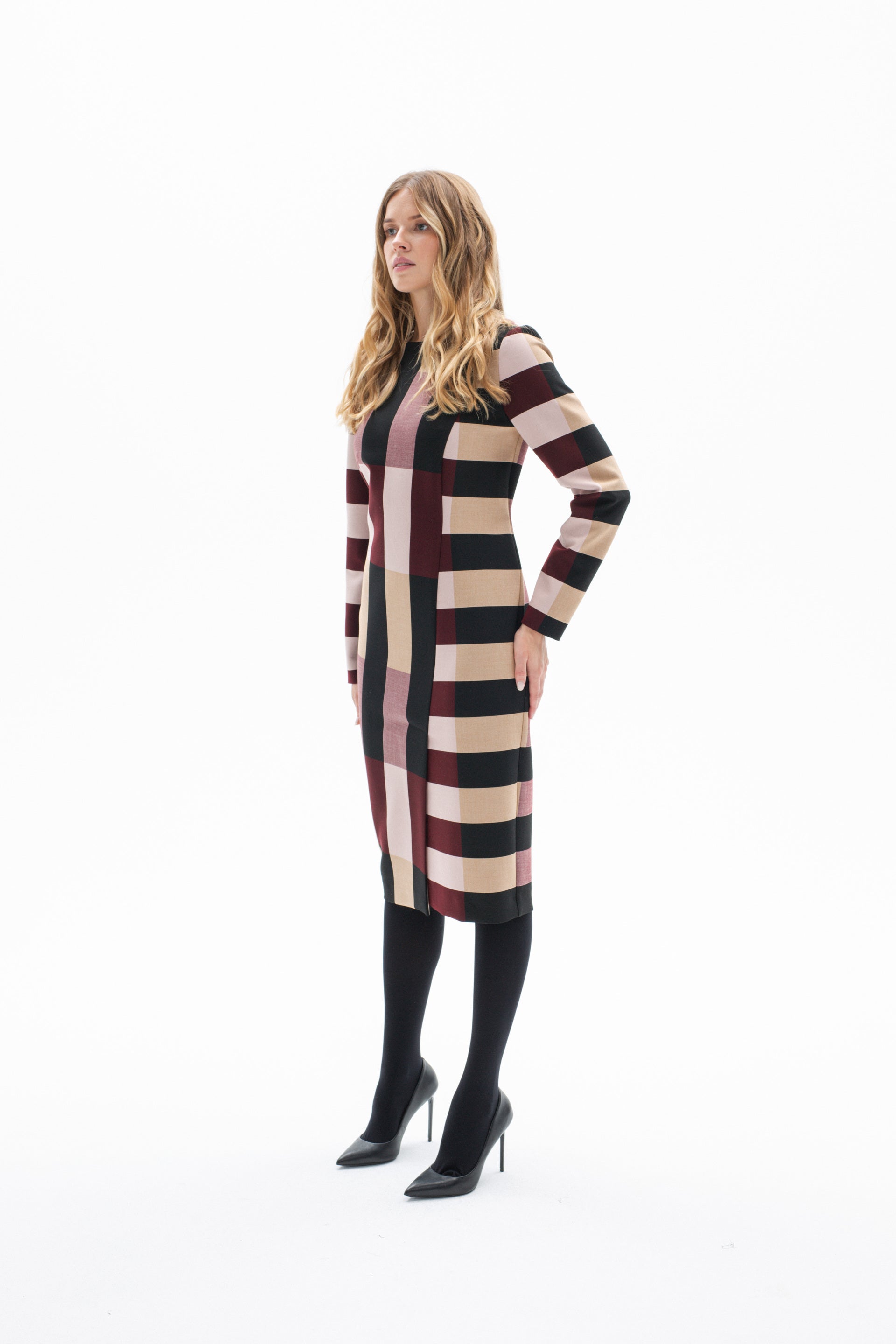 ELBAZ STRIPES LONG SLEEVE DRESS