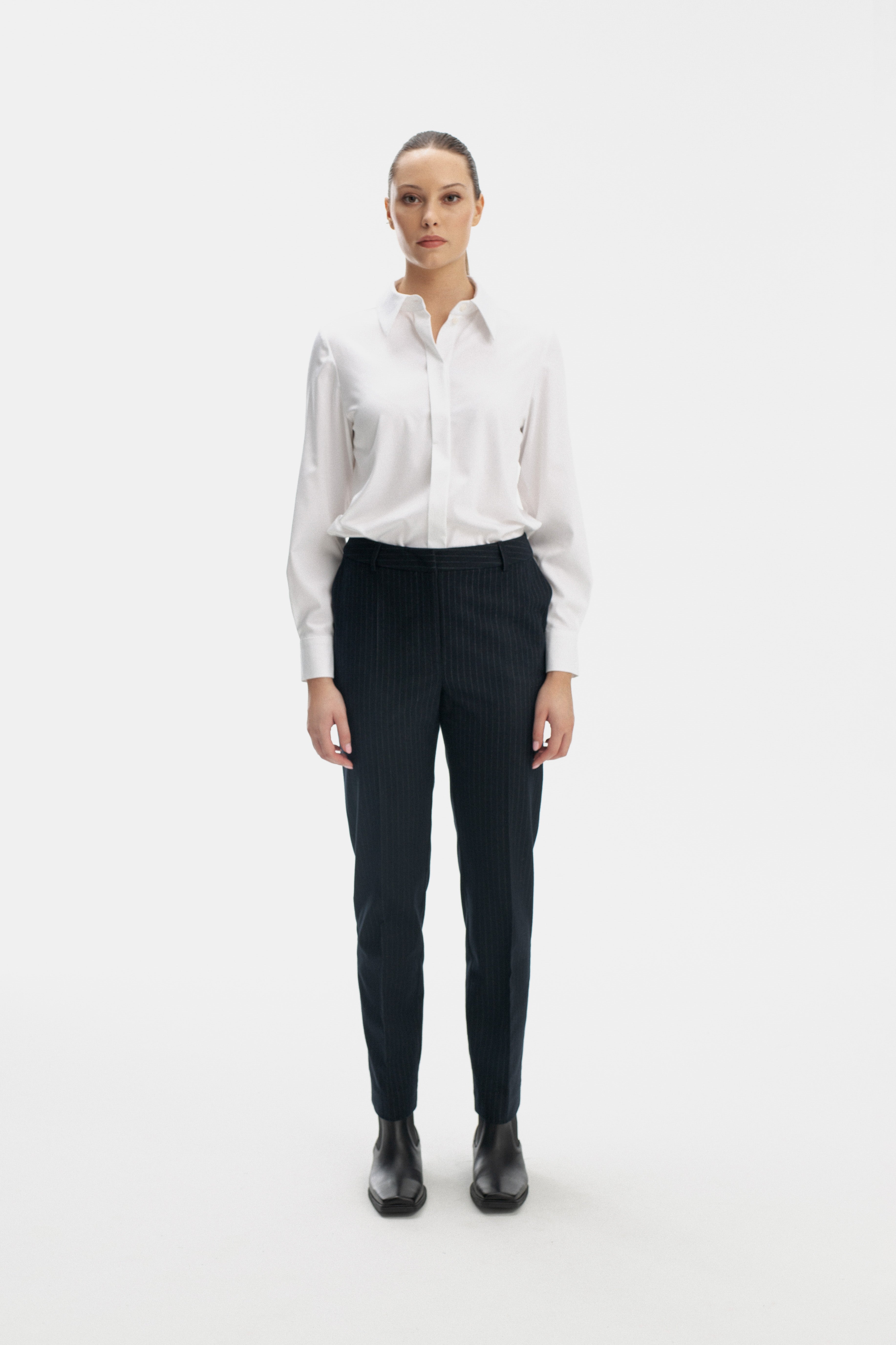 SLIM FIT NAVY TROUSERS IN STRIPES