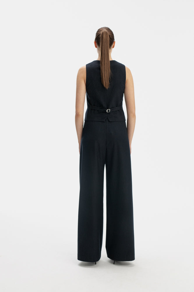 WIDE LEG NAVY TROUSERS IN STRIPE