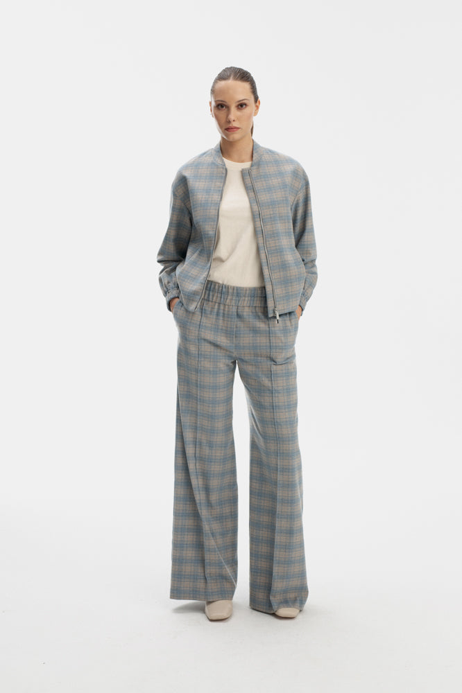 SKY BLUE BOMBER BLAZER IN CHECKS