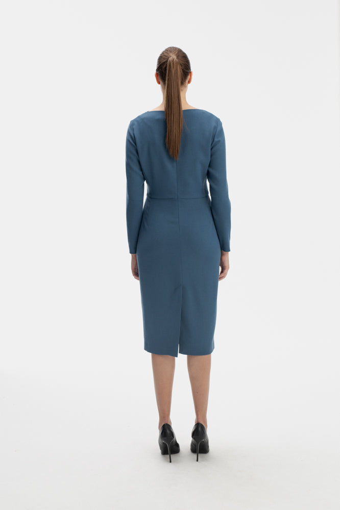 REAL TEAL WOOLEN LONG-SLEEVE MIDI DRESS