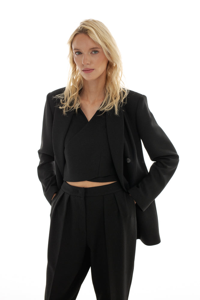 DOUBLE-BREASTED BLACK BLAZER WITH SPLIT