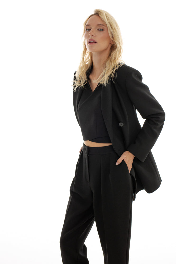 DOUBLE-BREASTED BLACK BLAZER WITH SPLIT