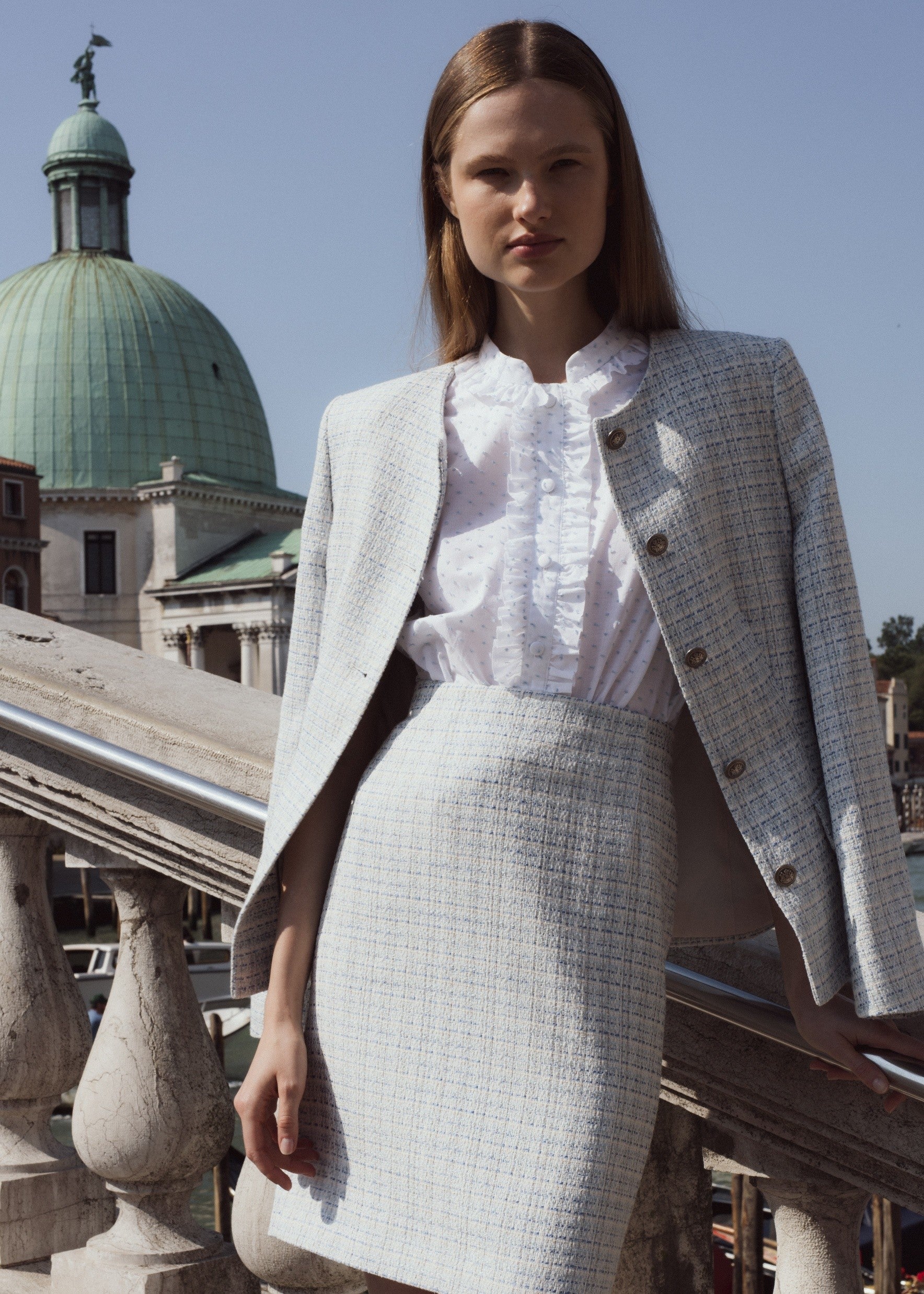 SINGLE-BREASTED LIGHT BLUE FITTED BLAZER