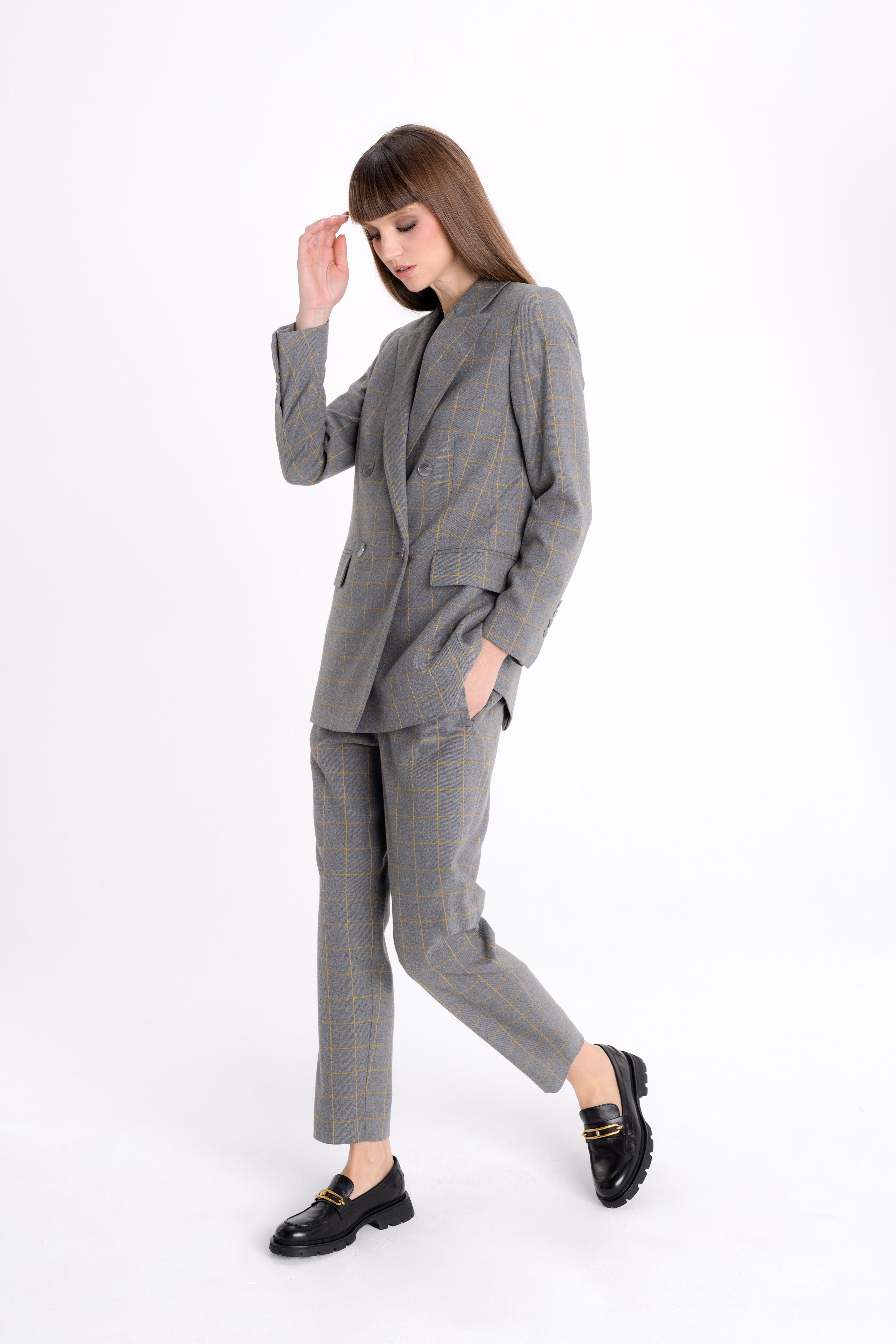 DOUBLE BREASTED CHECKED GREY BLAZER