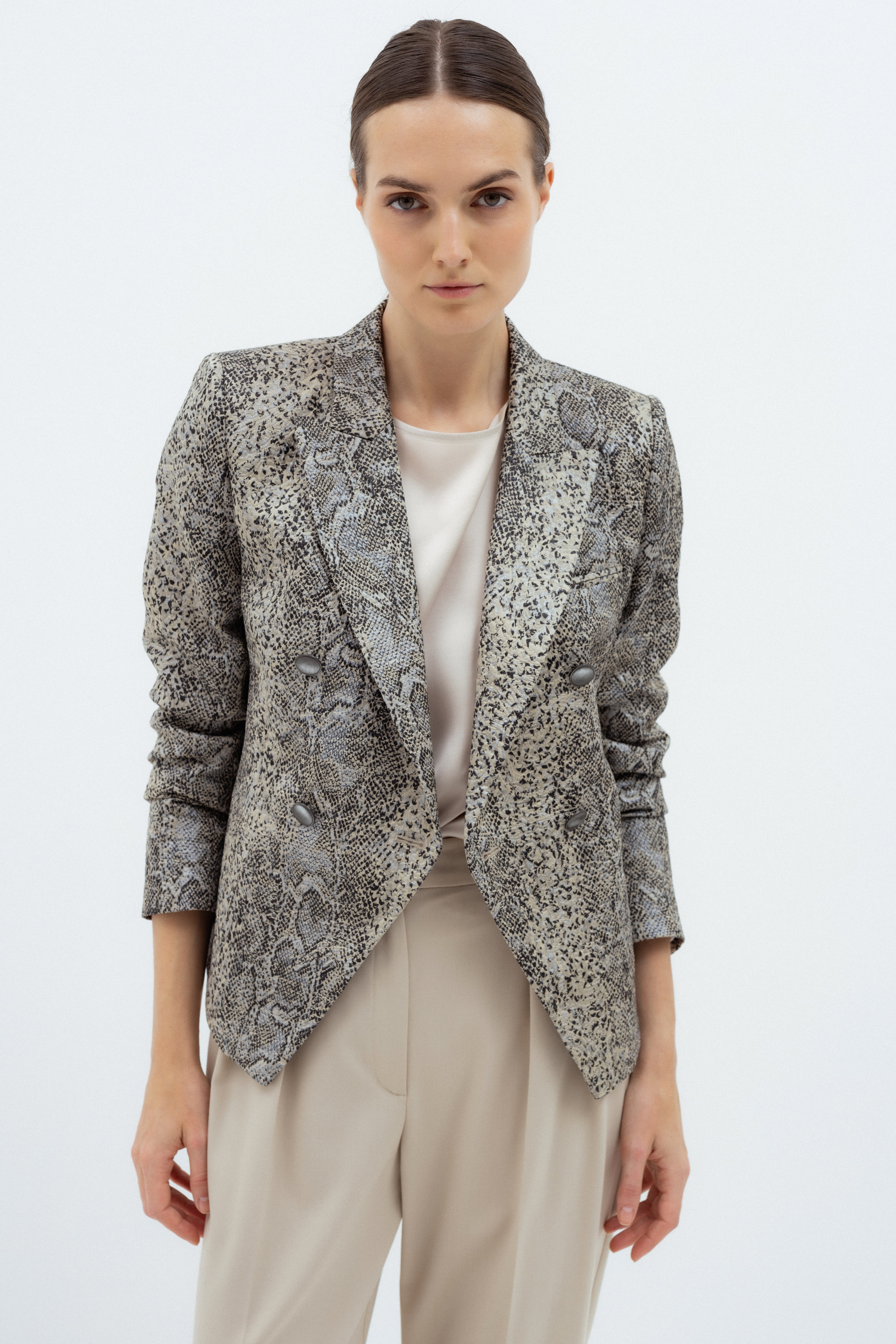 SNAKE PRINT DOUBLE-BREASTED BLAZER