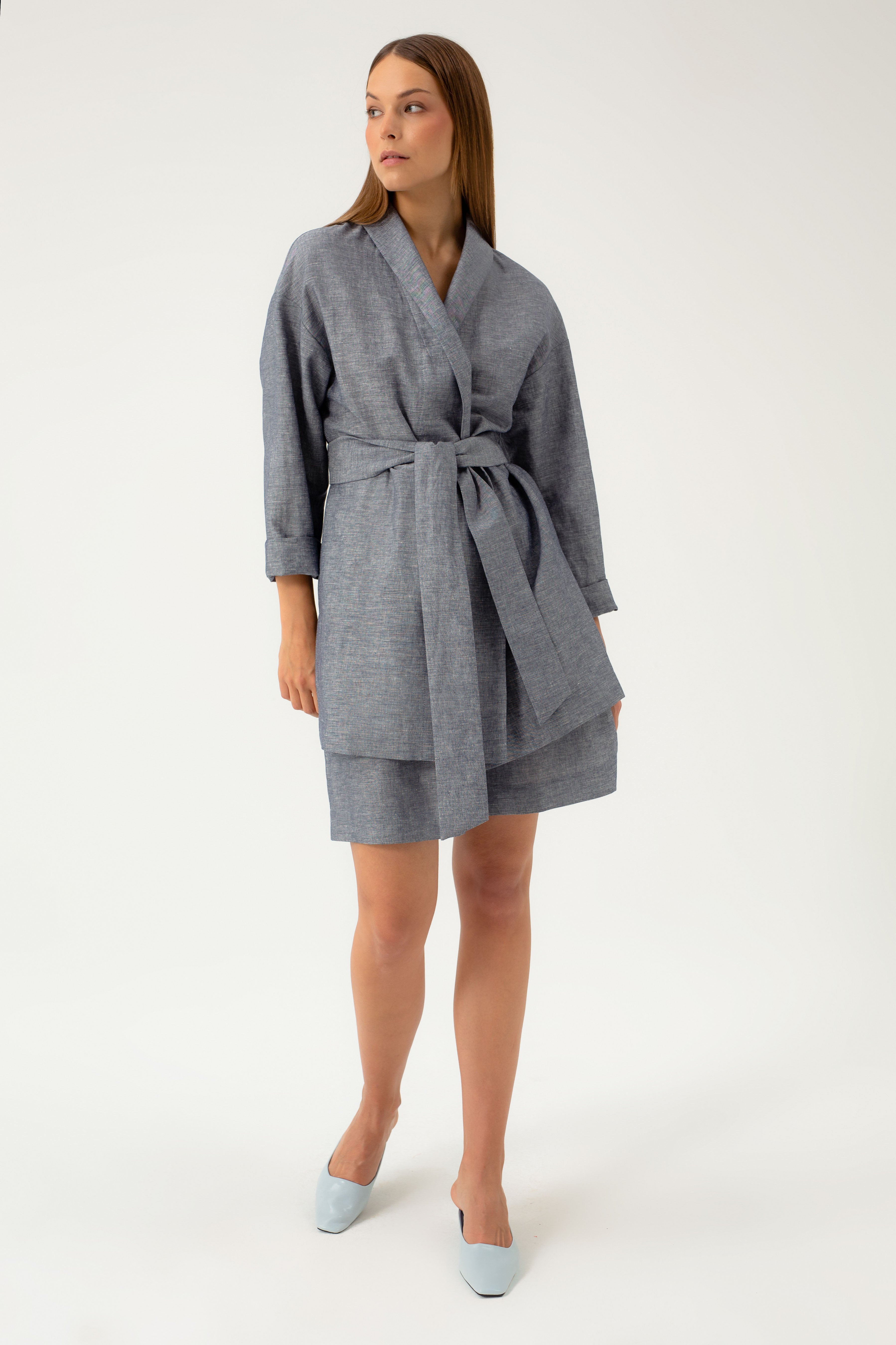 NAVY MELANGE OVERSIZED BLAZER WITH LINEN