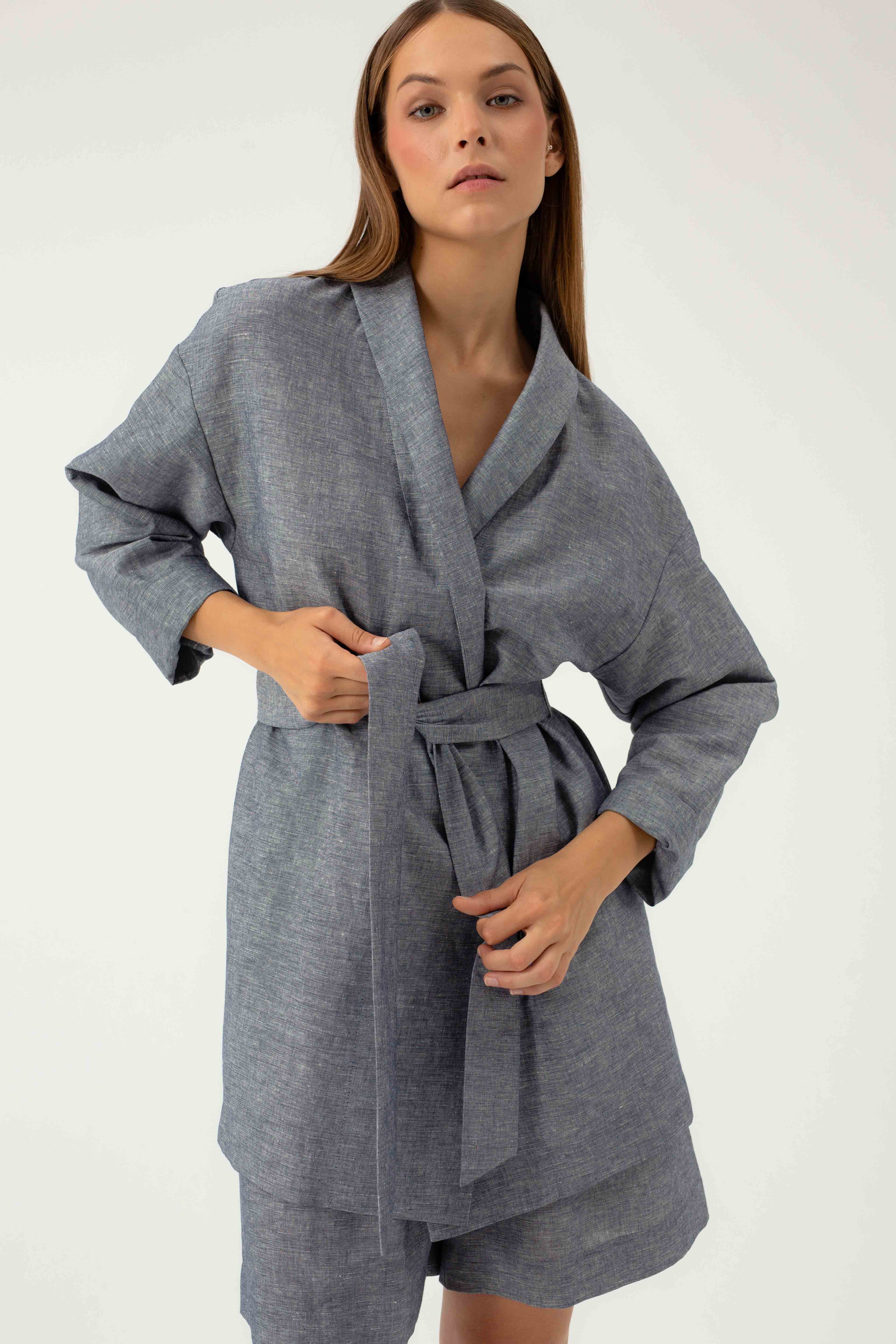 NAVY MELANGE OVERSIZED BLAZER WITH LINEN