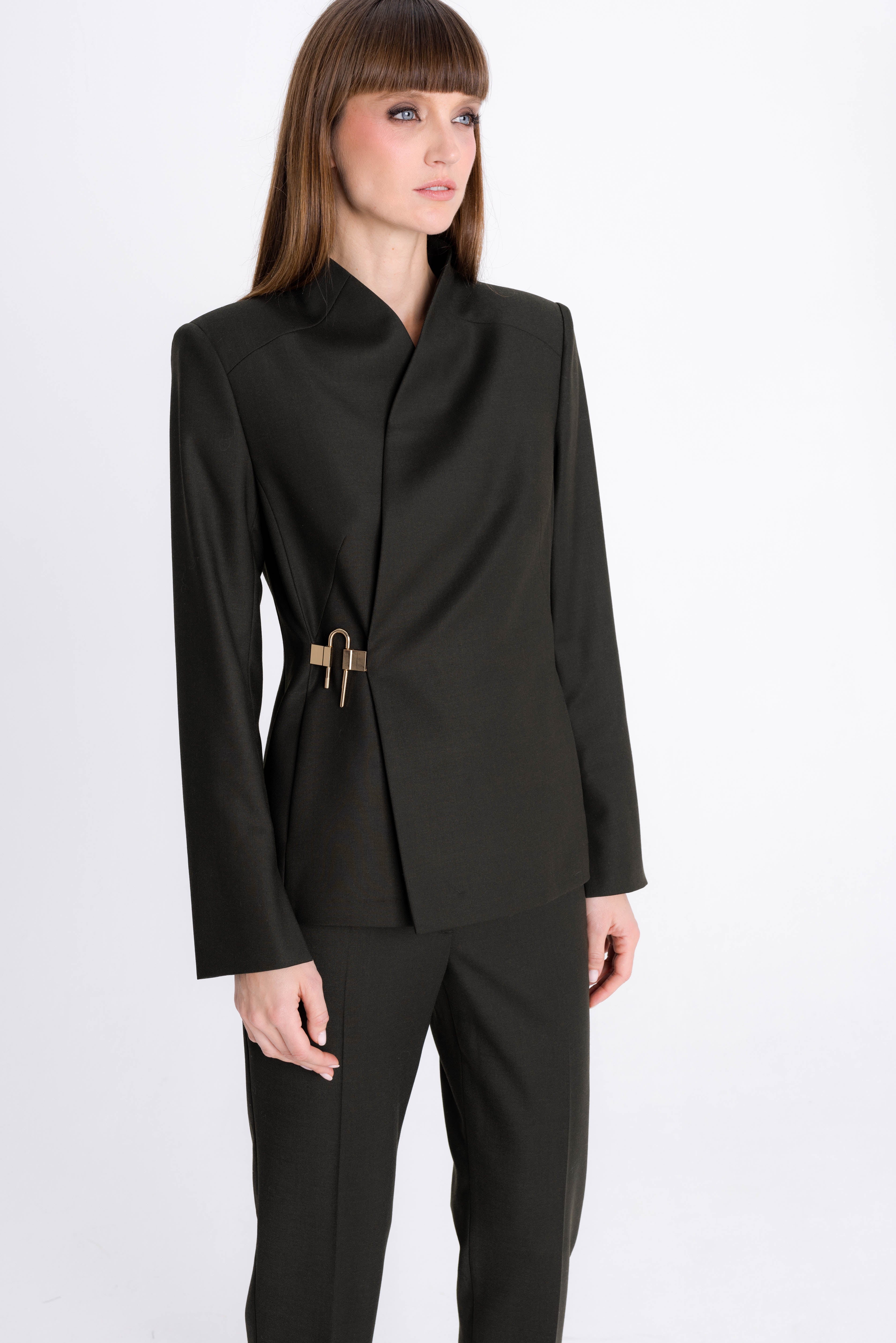 FOREST GREEN BLAZER WITH ASYMMETRIC FASTENING