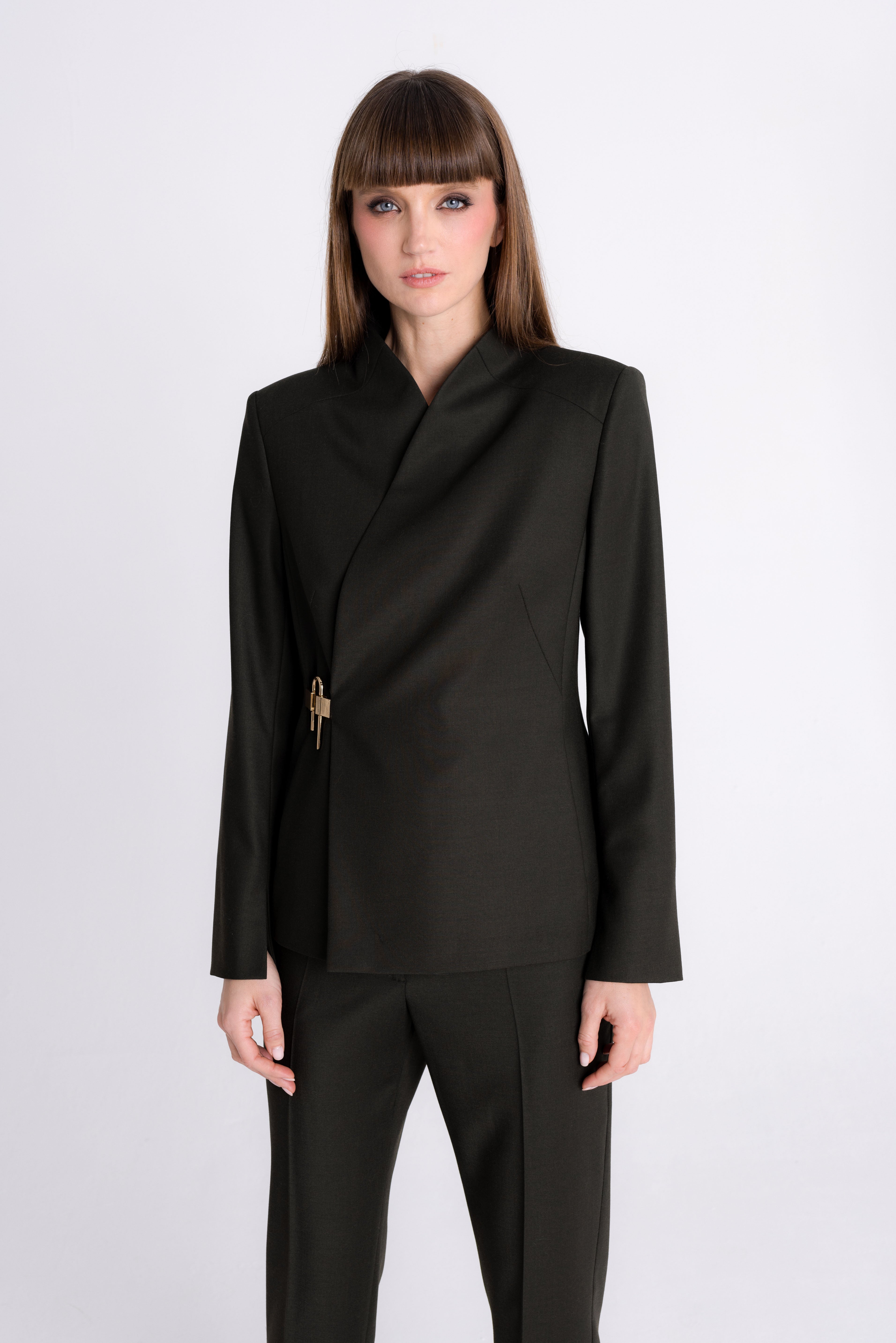 FOREST GREEN BLAZER WITH ASYMMETRIC FASTENING