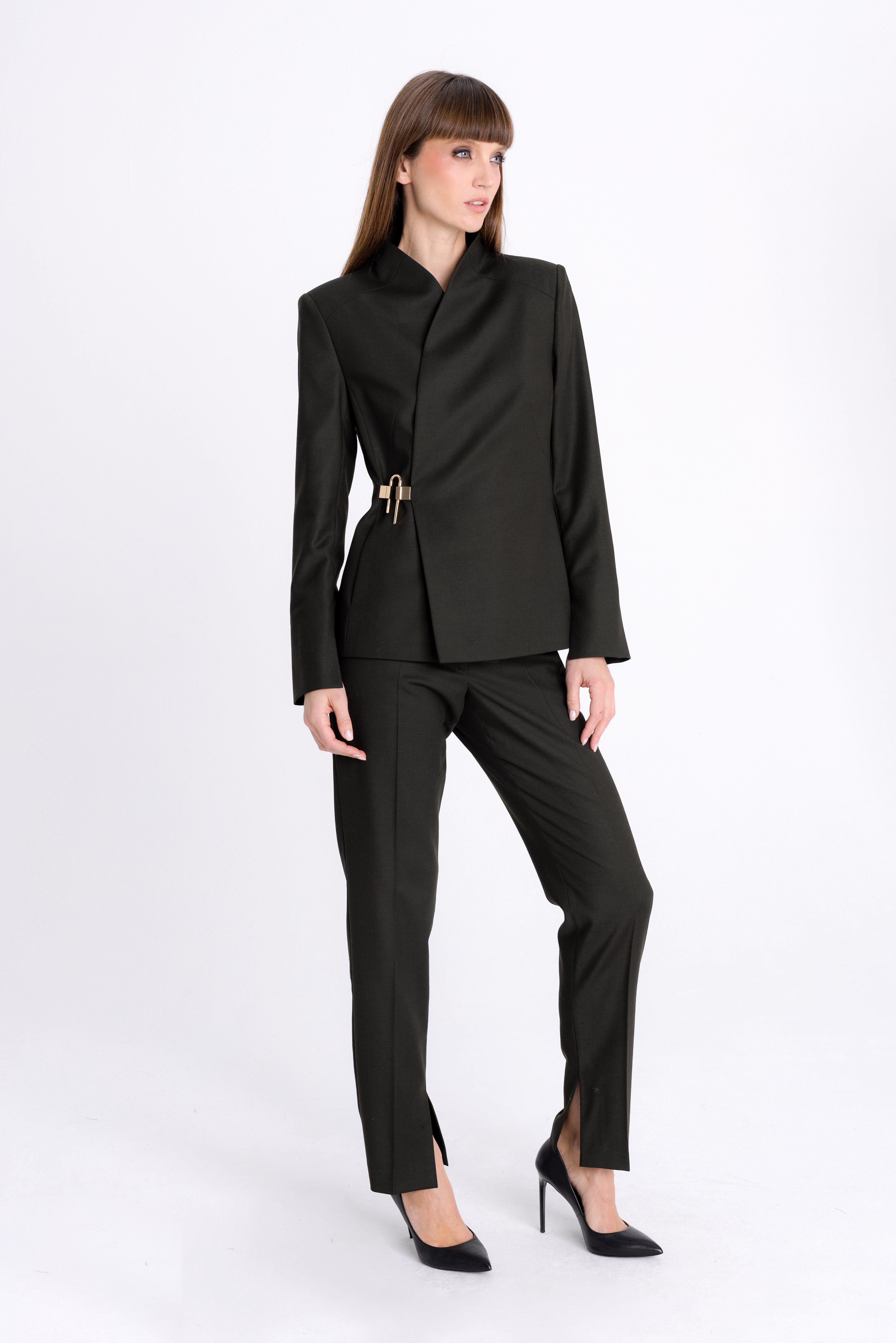 FOREST GREEN BLAZER WITH ASYMMETRIC FASTENING