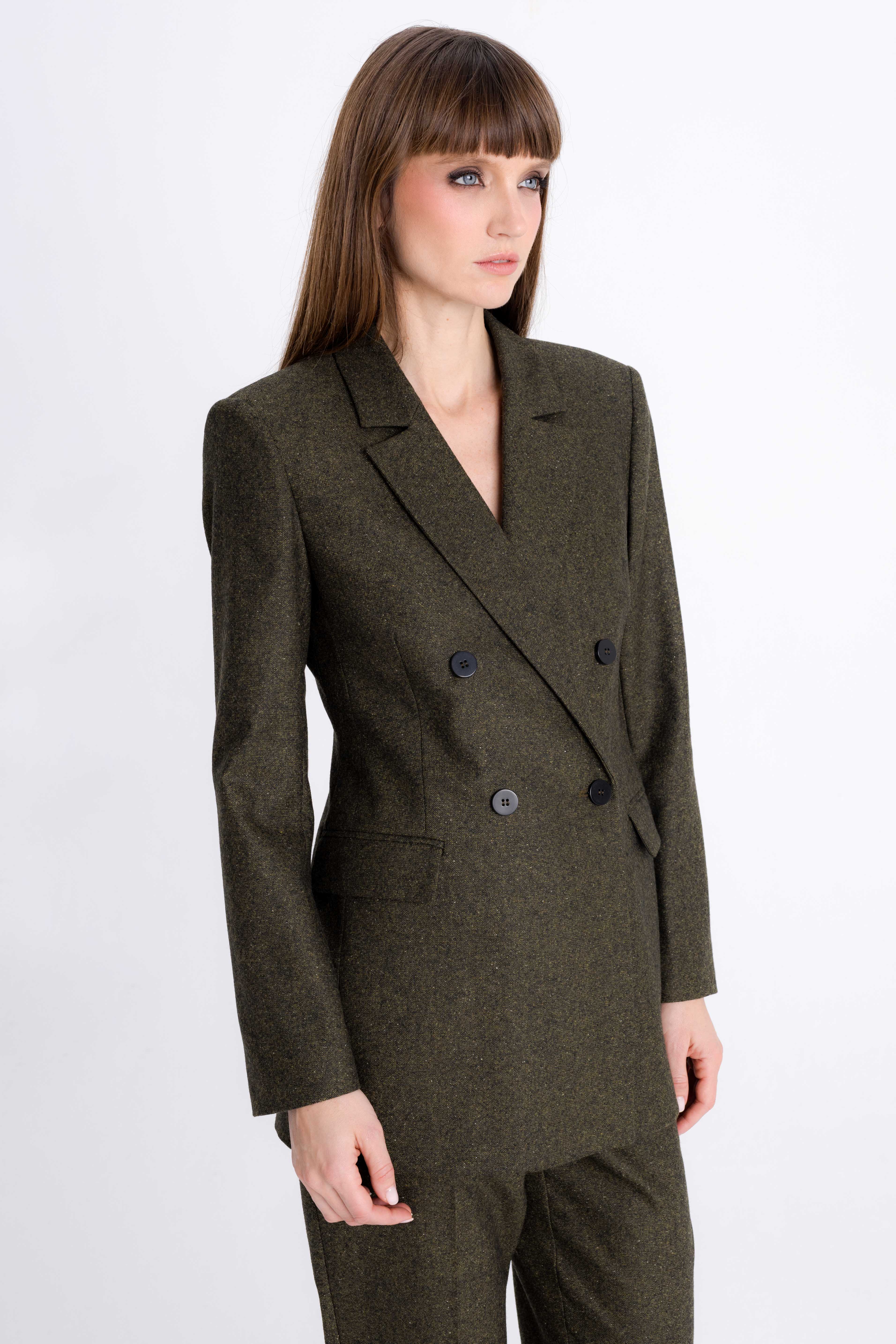 FOREST GREEN DOUBLE-BREASTED BLAZER WITH WOOL