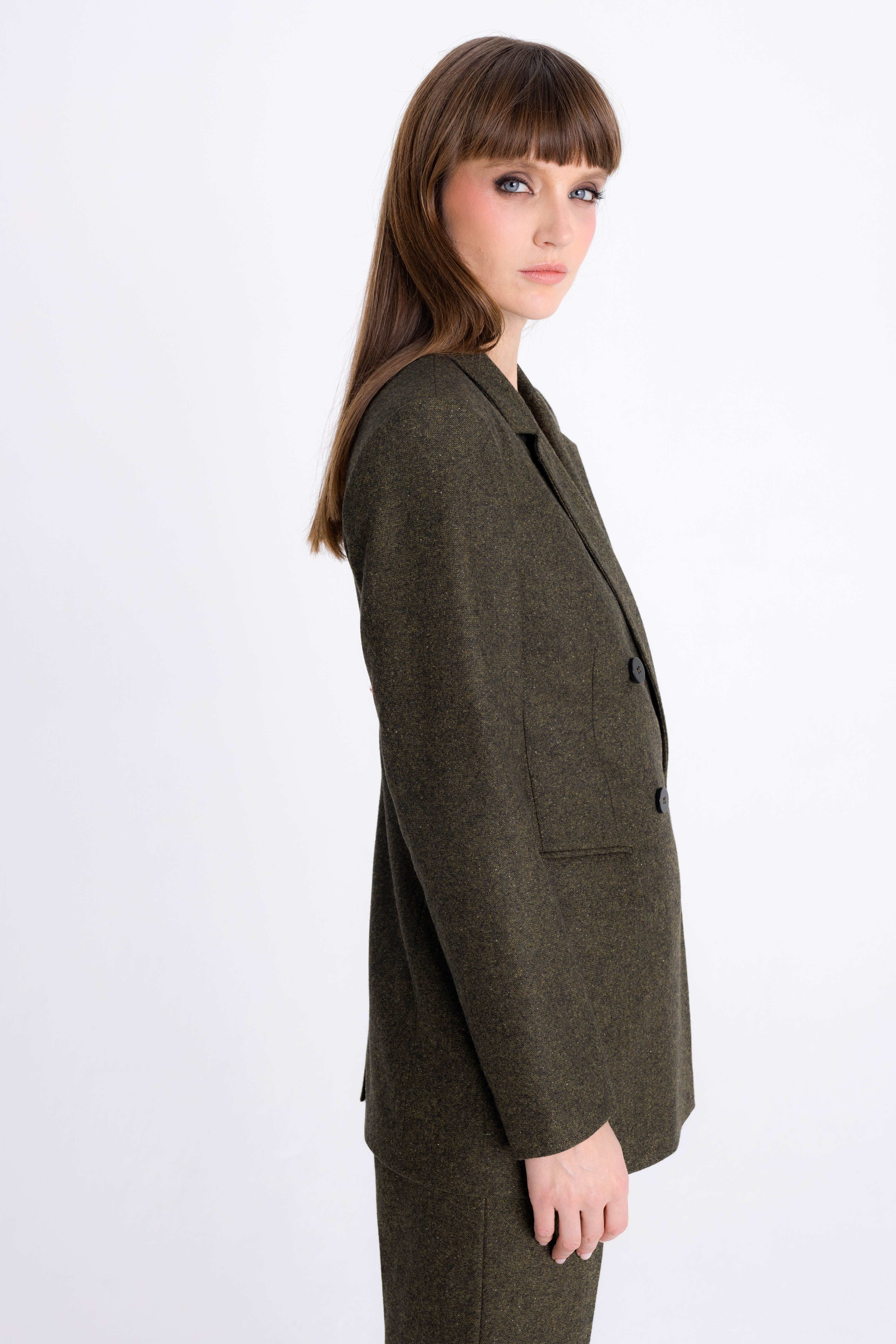 FOREST GREEN DOUBLE-BREASTED BLAZER WITH WOOL