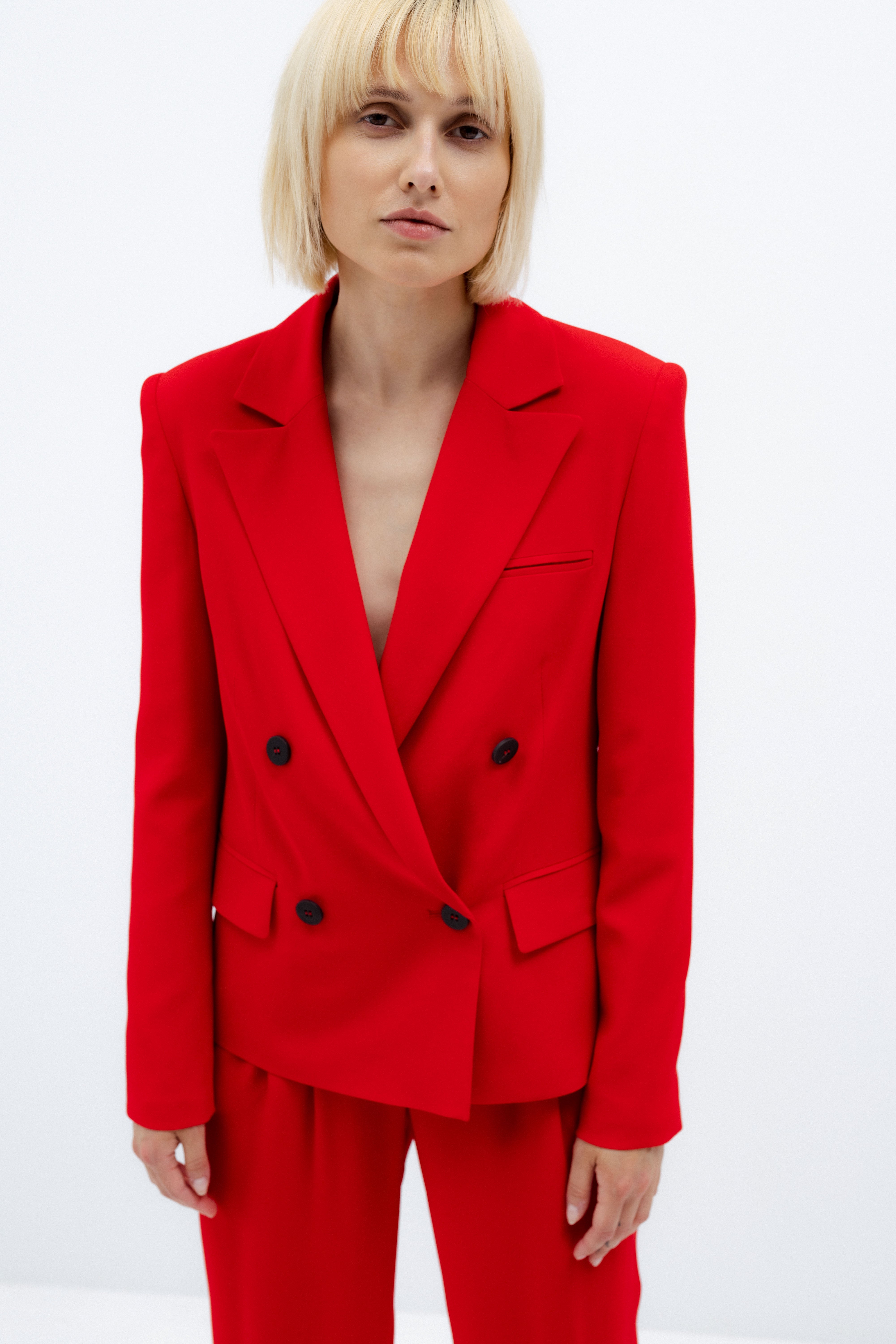DOUBLE-BREASTED RED BLAZER