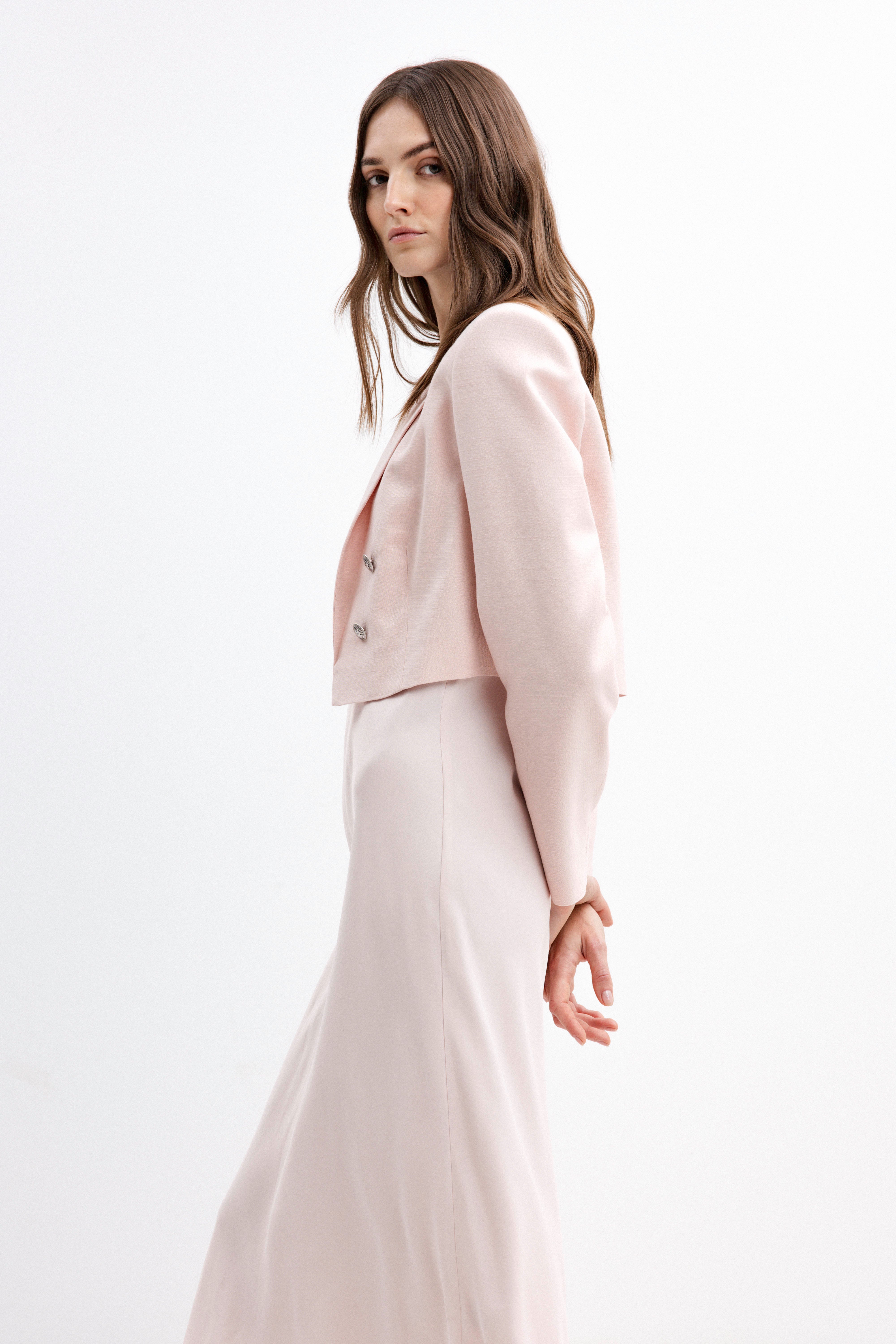 SHORT BLUSH ROSE OPEN-FRONT BLAZER