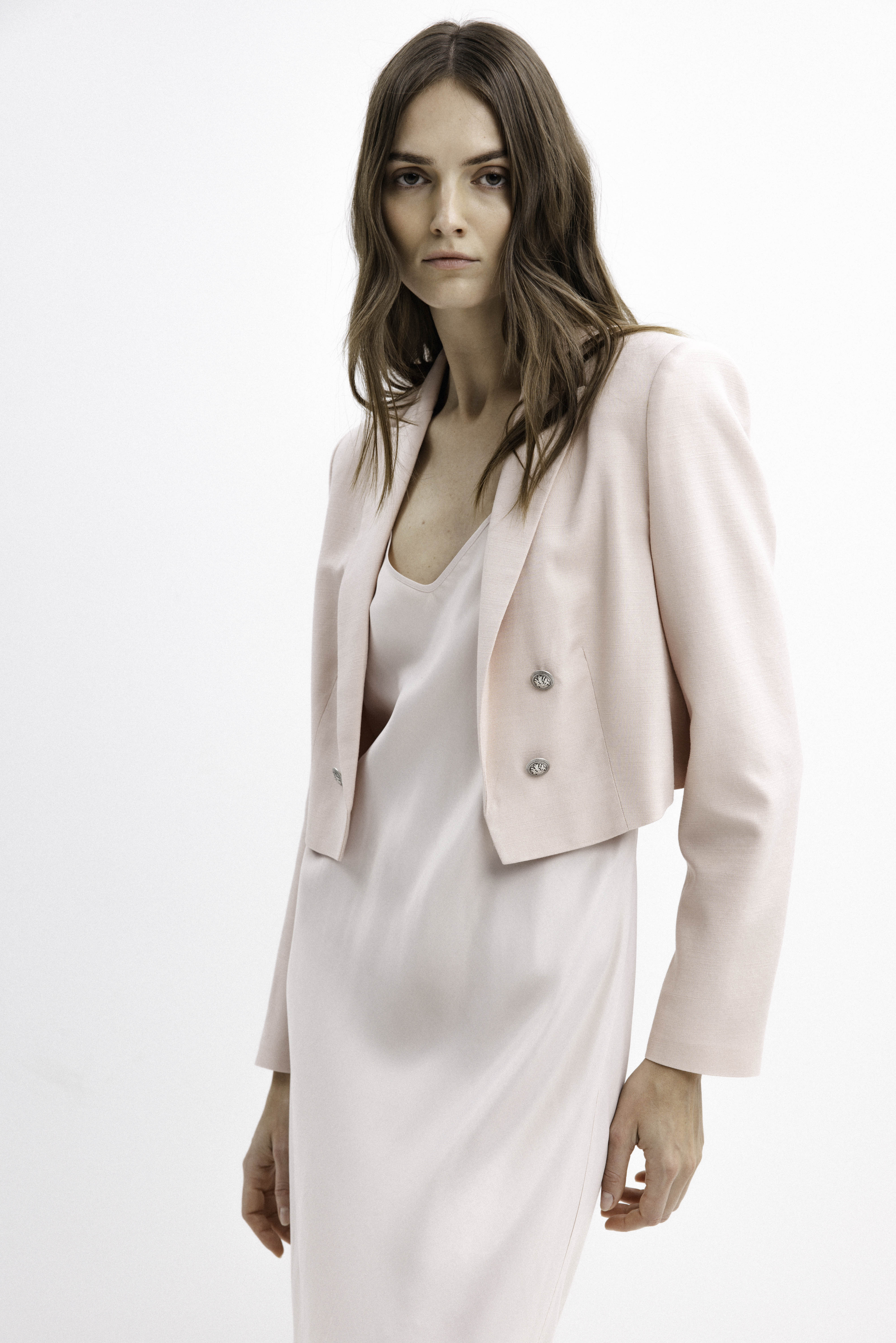 SHORT BLUSH ROSE OPEN-FRONT BLAZER