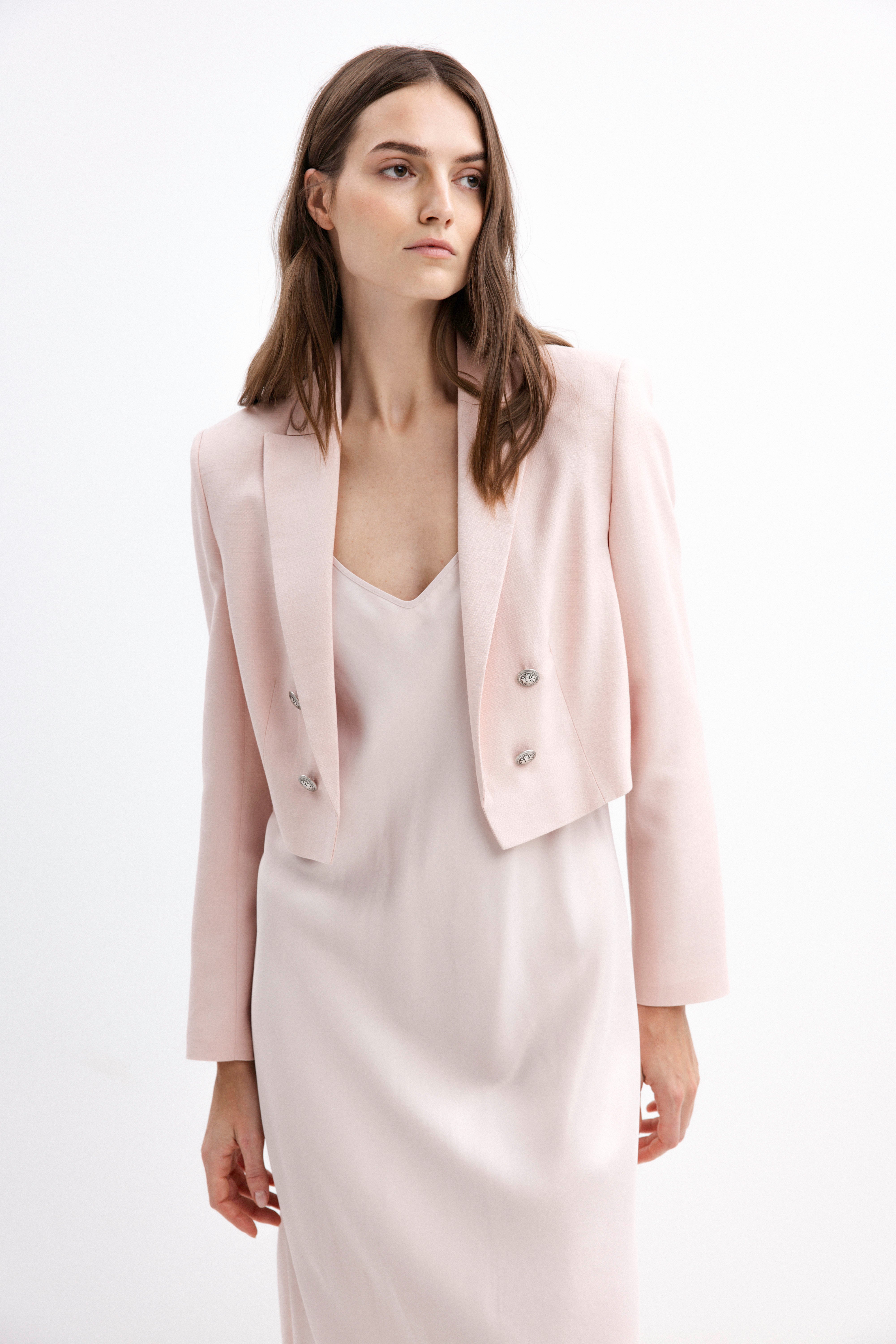 SHORT BLUSH ROSE OPEN-FRONT BLAZER