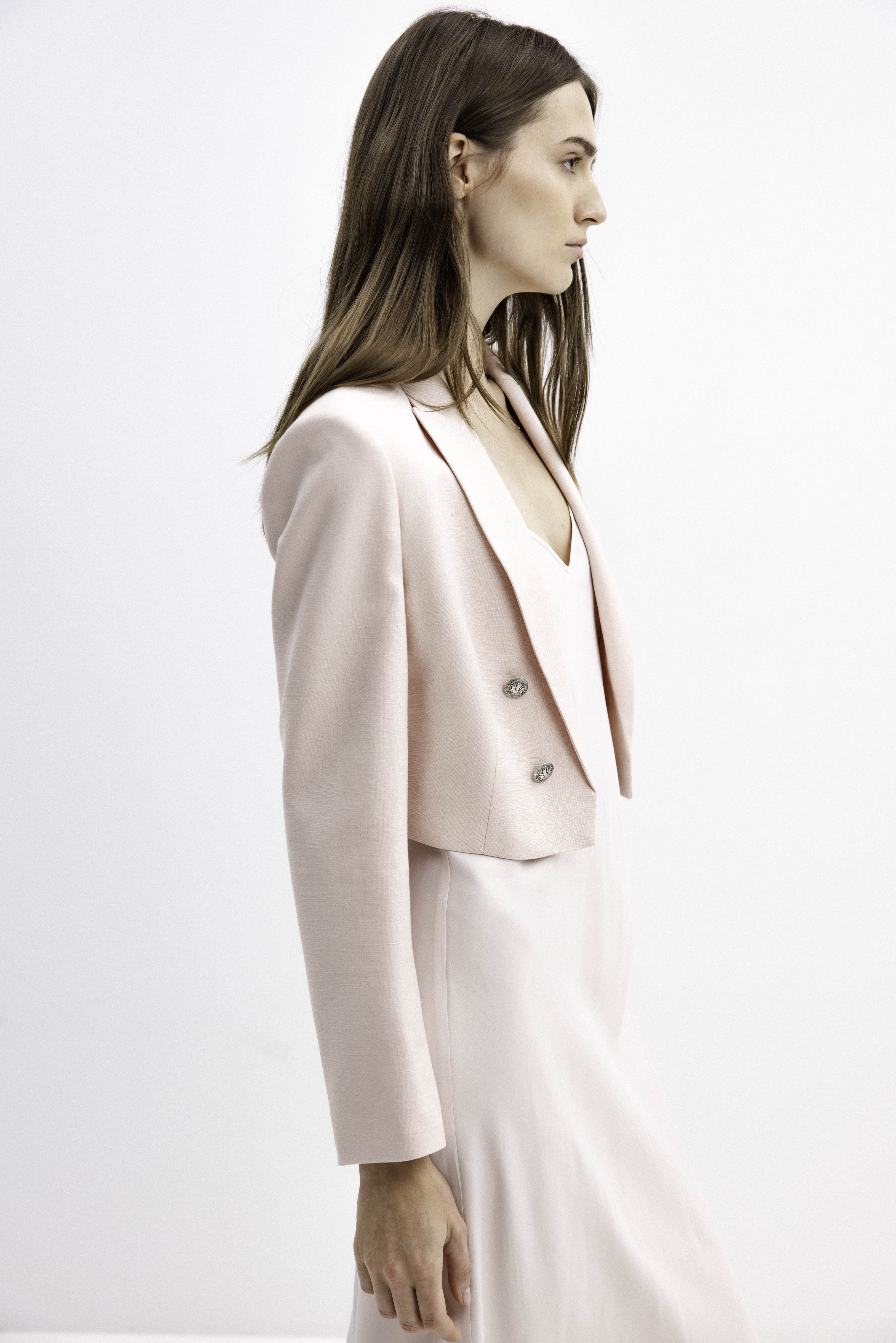 SHORT BLUSH ROSE OPEN-FRONT BLAZER