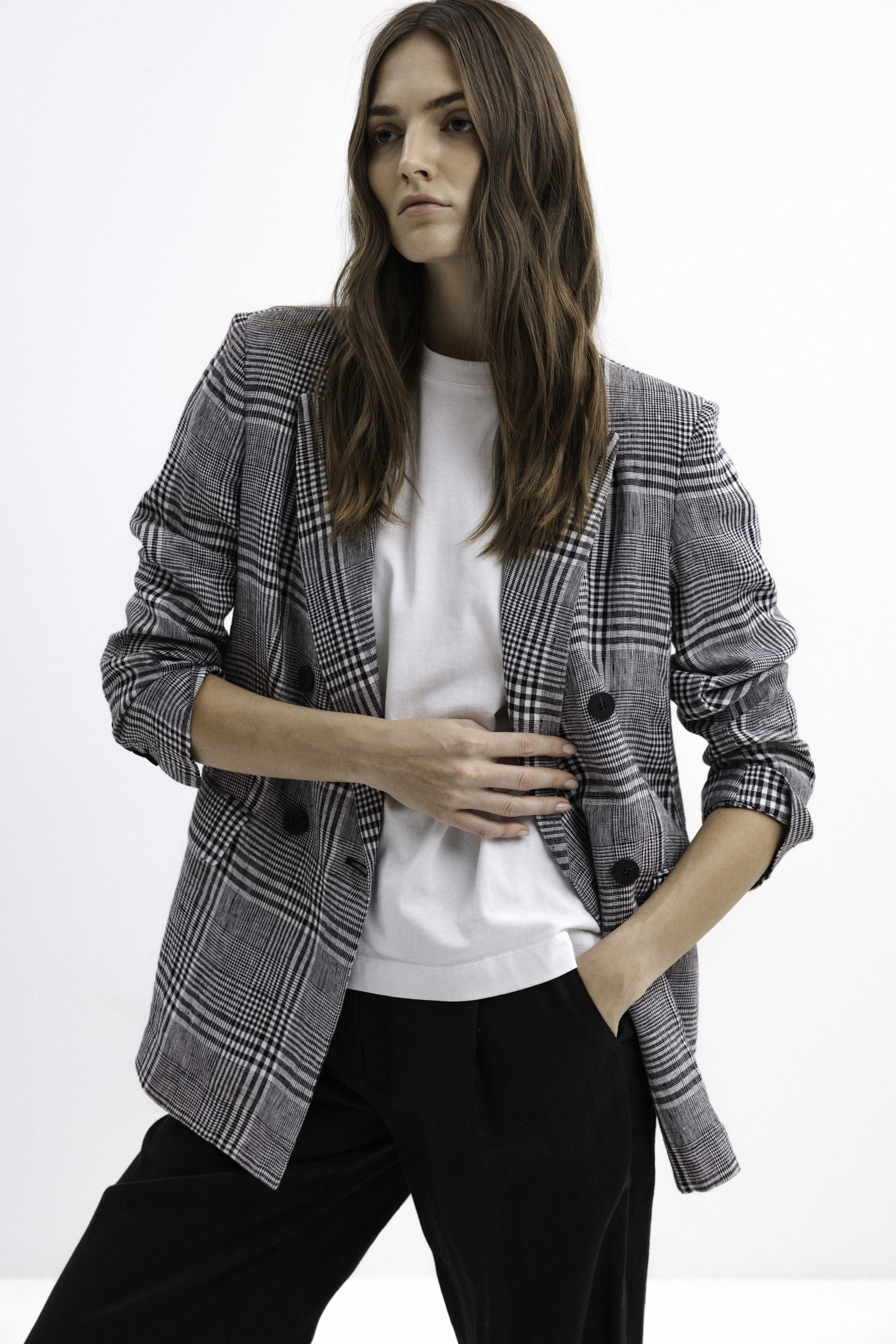 UNLINED LINEN CHECKERED BLAZER
