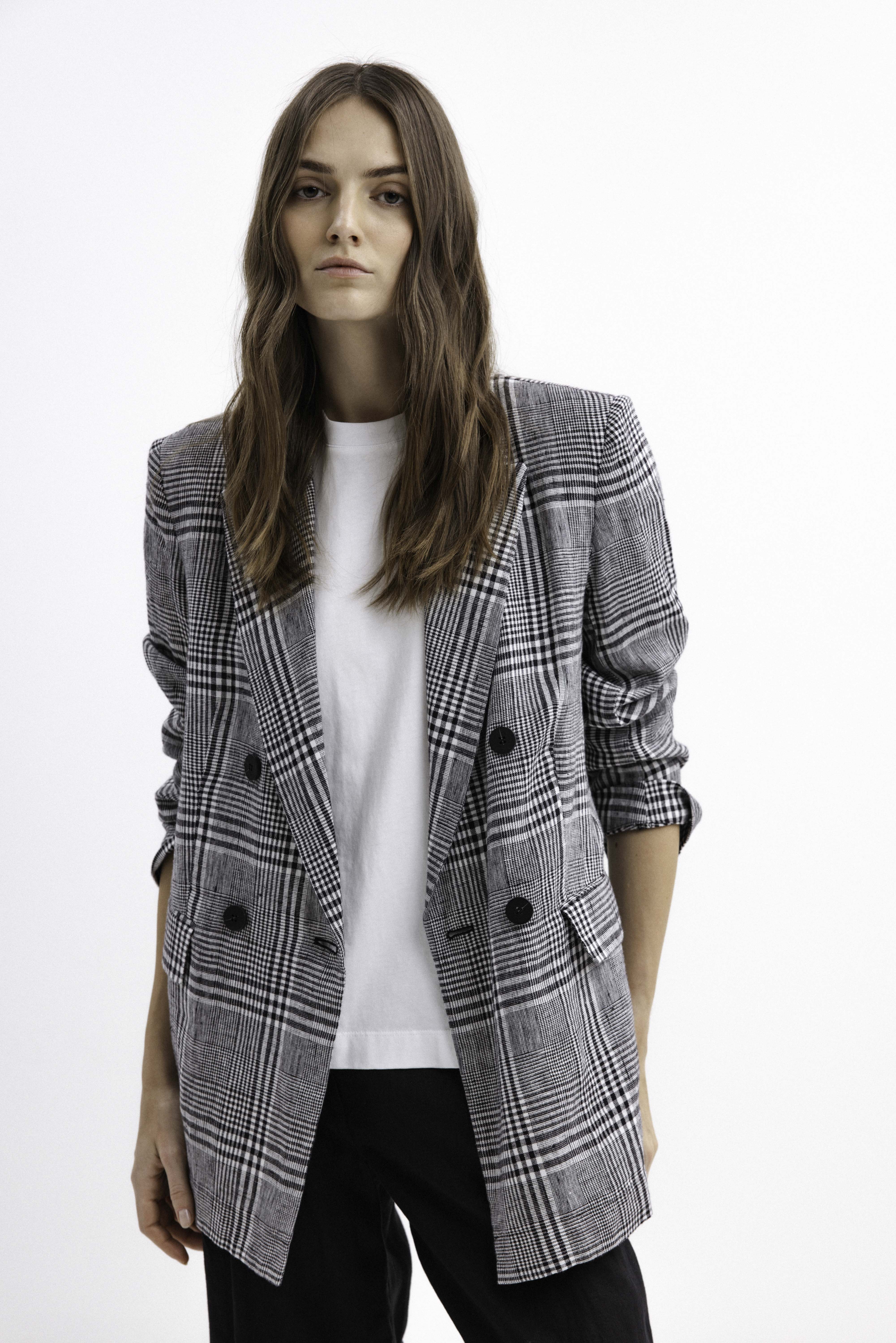UNLINED LINEN CHECKERED BLAZER