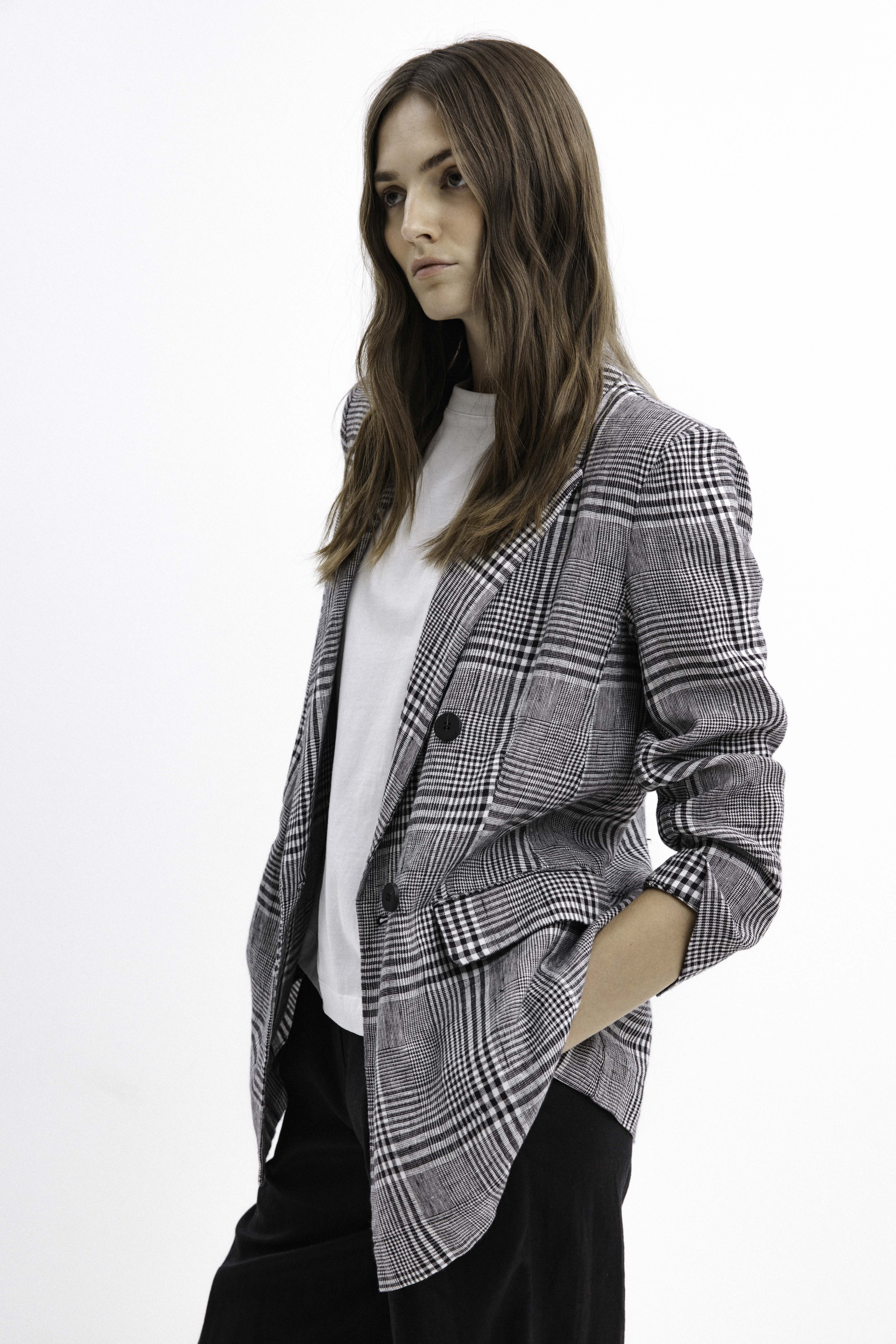 UNLINED LINEN CHECKERED BLAZER