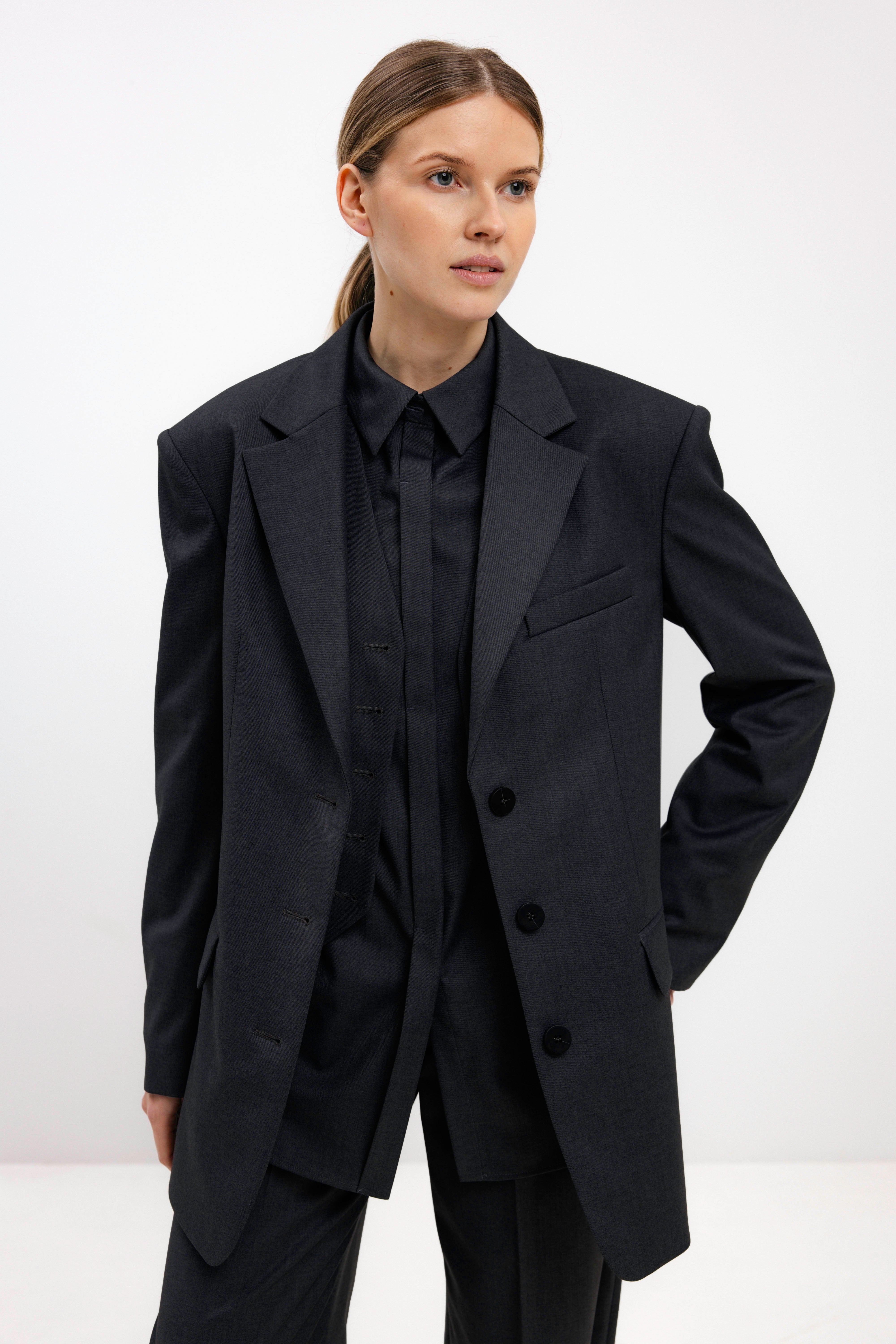SINGLE-BREASTED OVERSIZED BLACK NAVY BLAZER