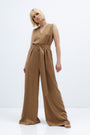 SLEEVELESS CAMEL JUMPSUIT WITH BELT