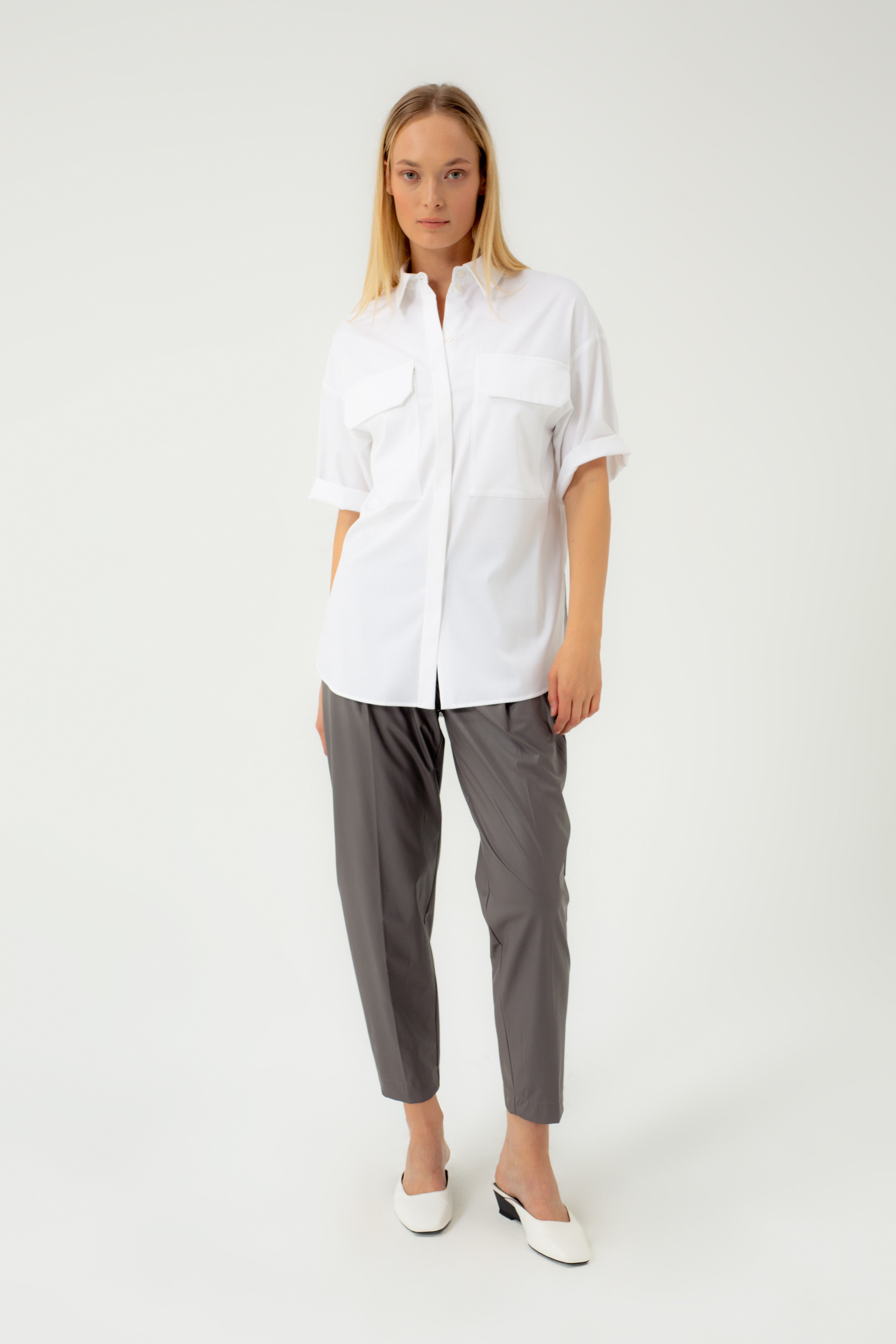 ECO LEATHER TROUSERS WITH ELASTIC WAISTBAND