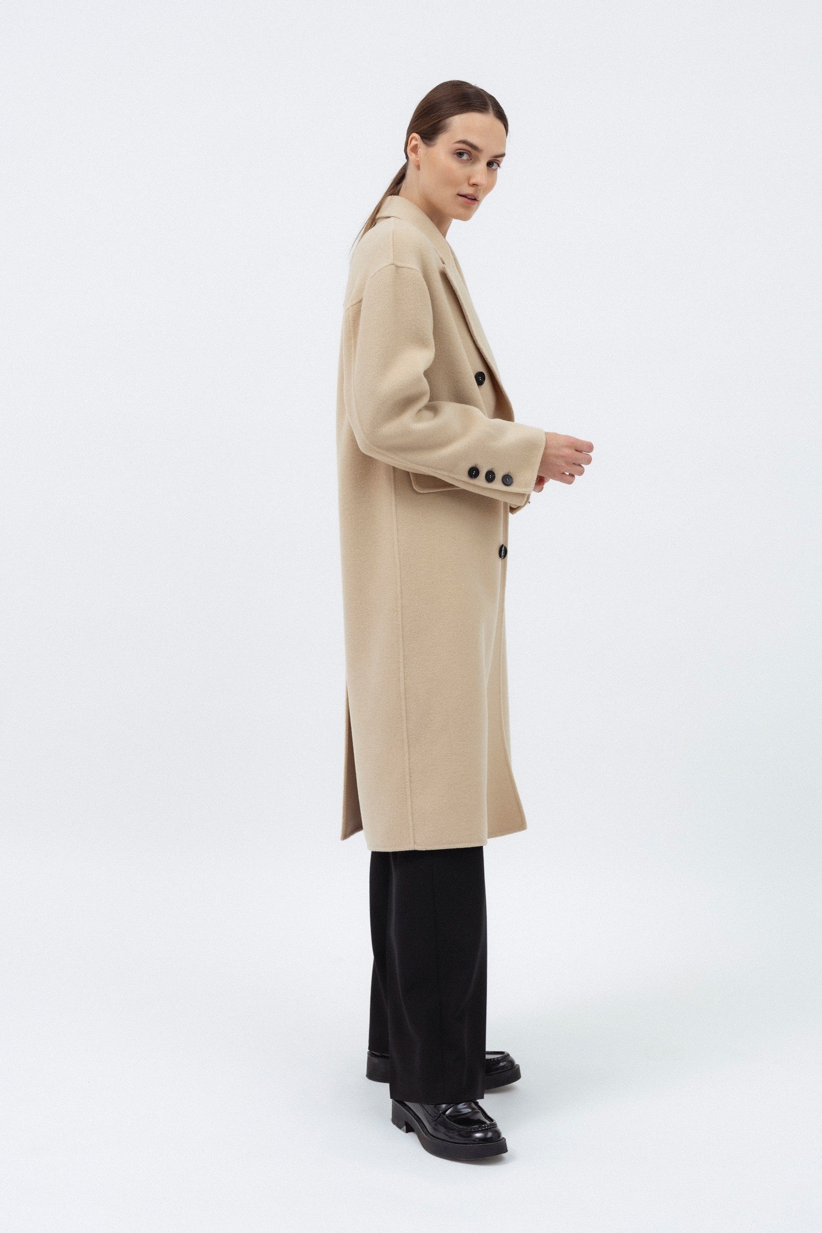 BEIGE DOUBLE-FACED WOOL COAT