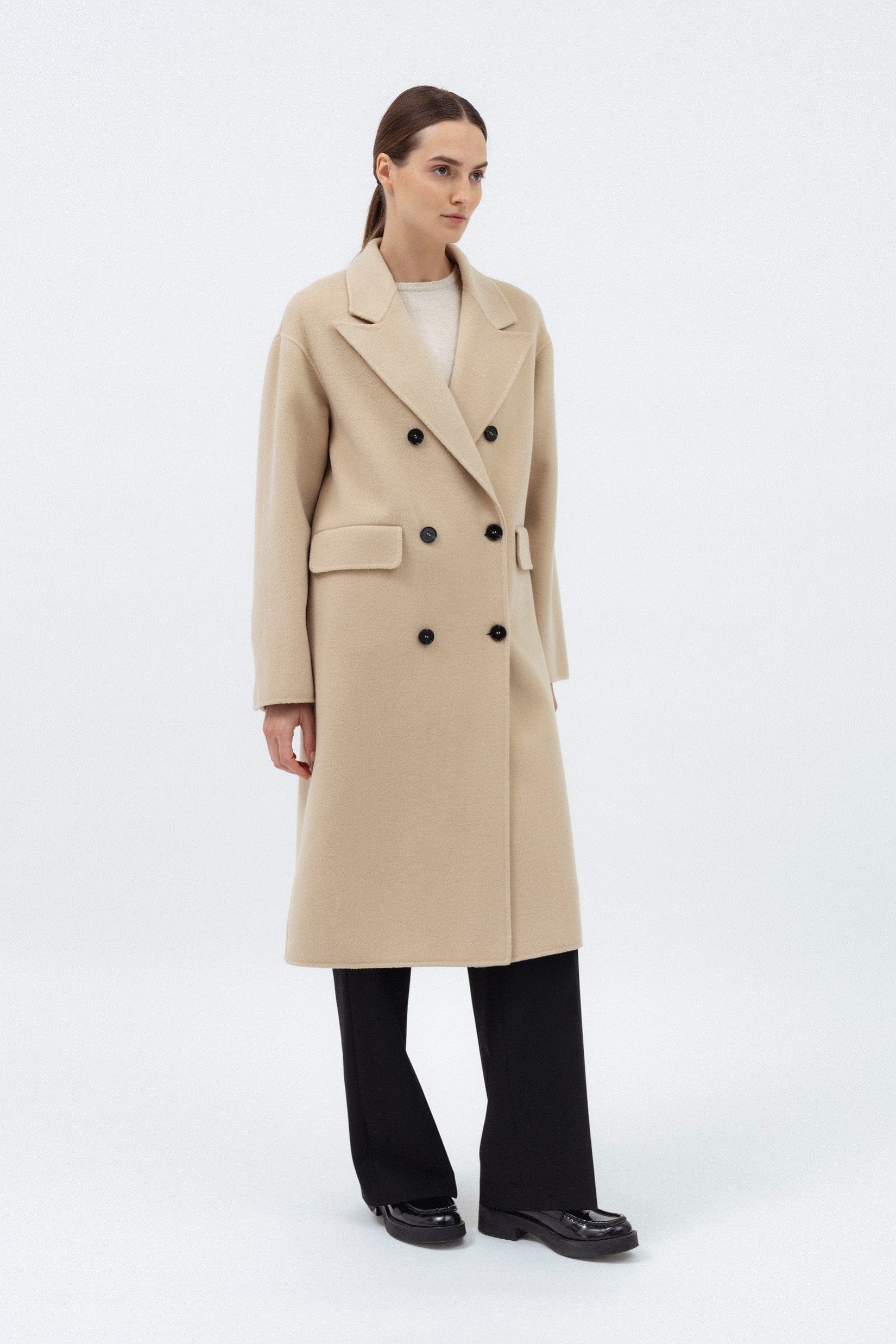 BEIGE DOUBLE-FACED WOOL COAT