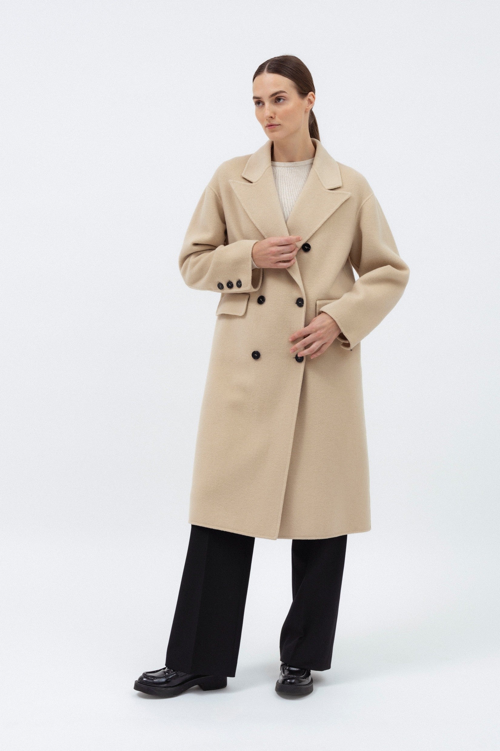 BEIGE DOUBLE-FACED WOOL COAT