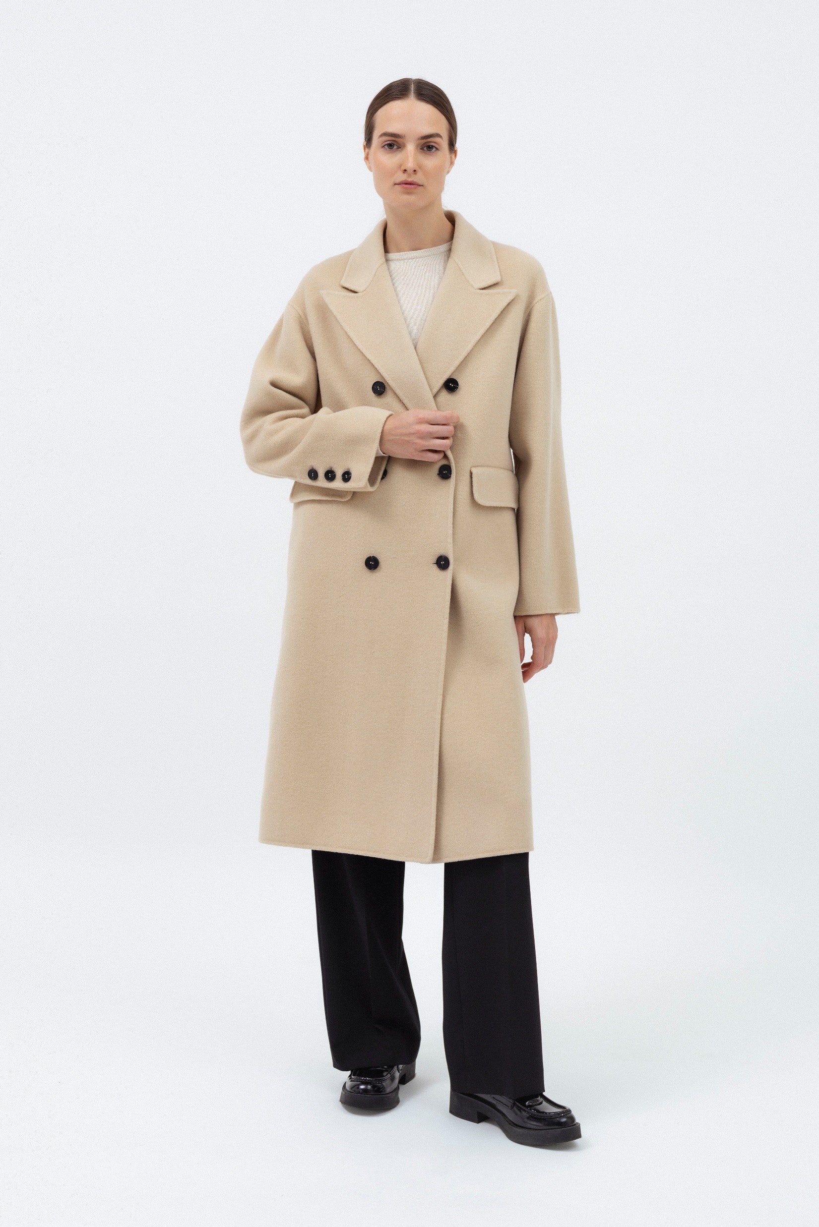 BEIGE DOUBLE-FACED WOOL COAT