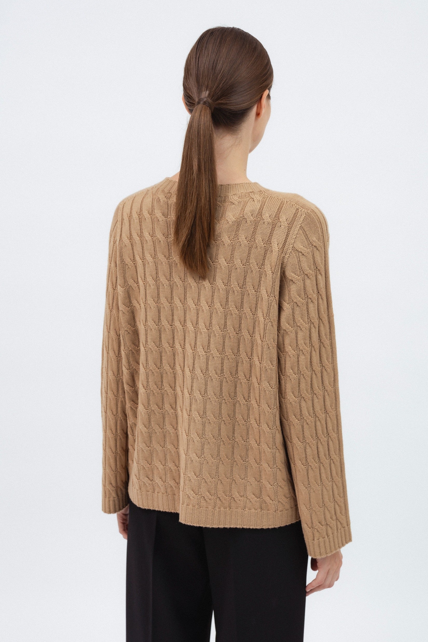 CAMEL MERINO WOOL SWEATER WITH BRAIDS