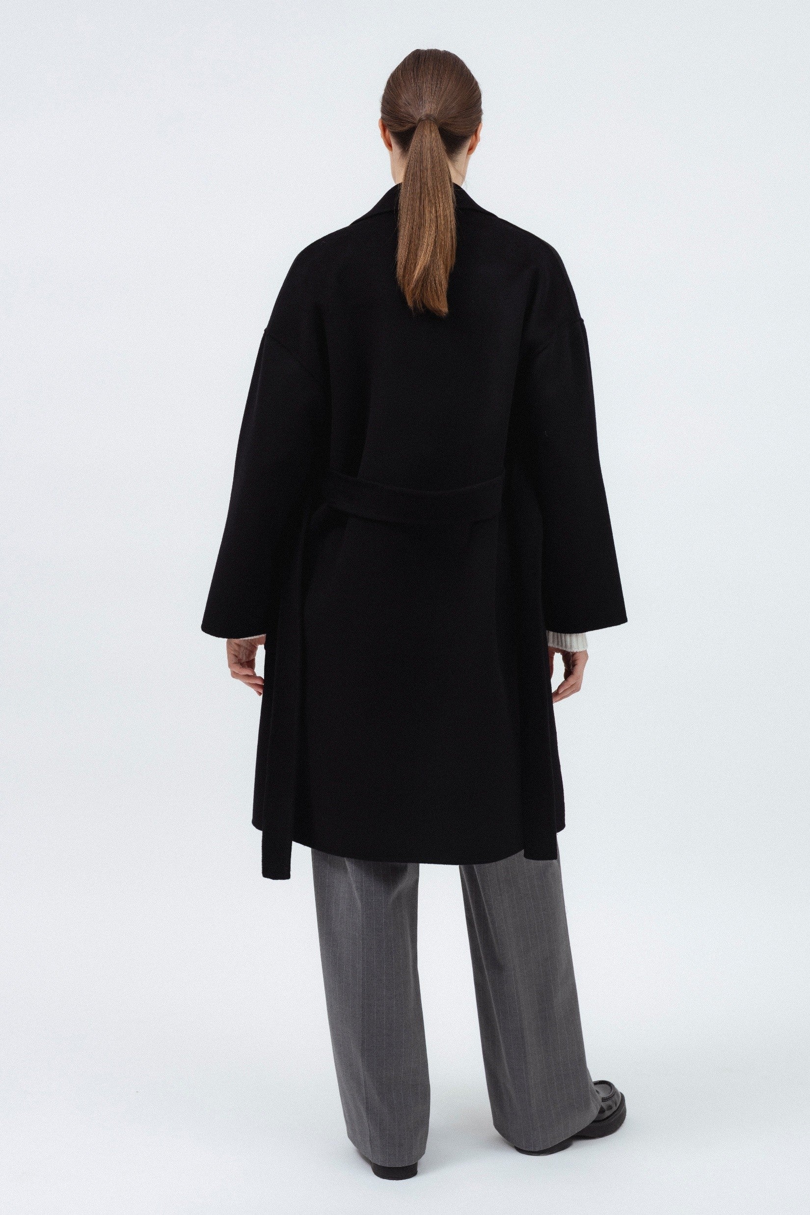 BLACK DOUBLE-FACE WOOL COAT WITH CASHMERE