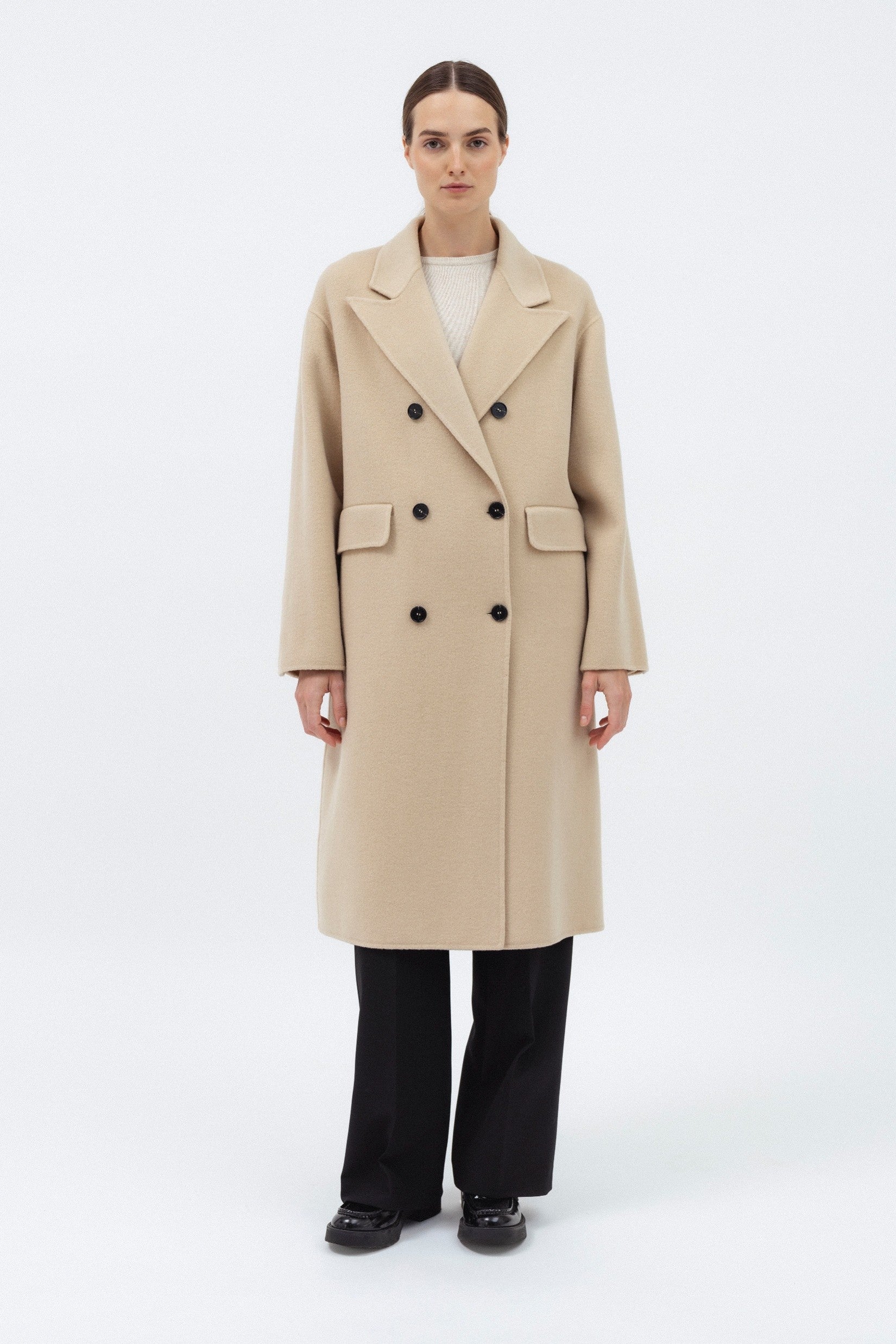 BEIGE DOUBLE-FACED WOOL COAT