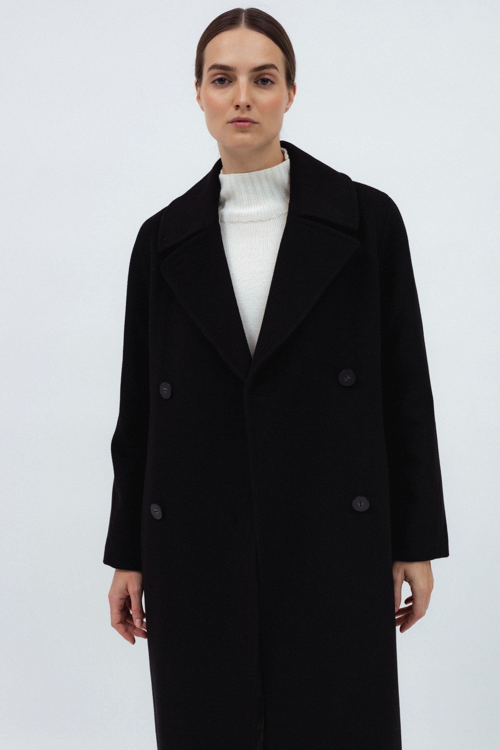 BLACK BELTED WOOL COAT