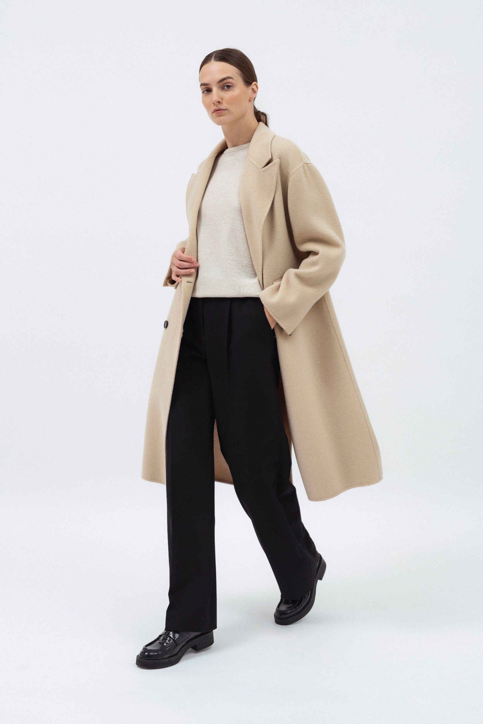BEIGE DOUBLE-FACED WOOL COAT