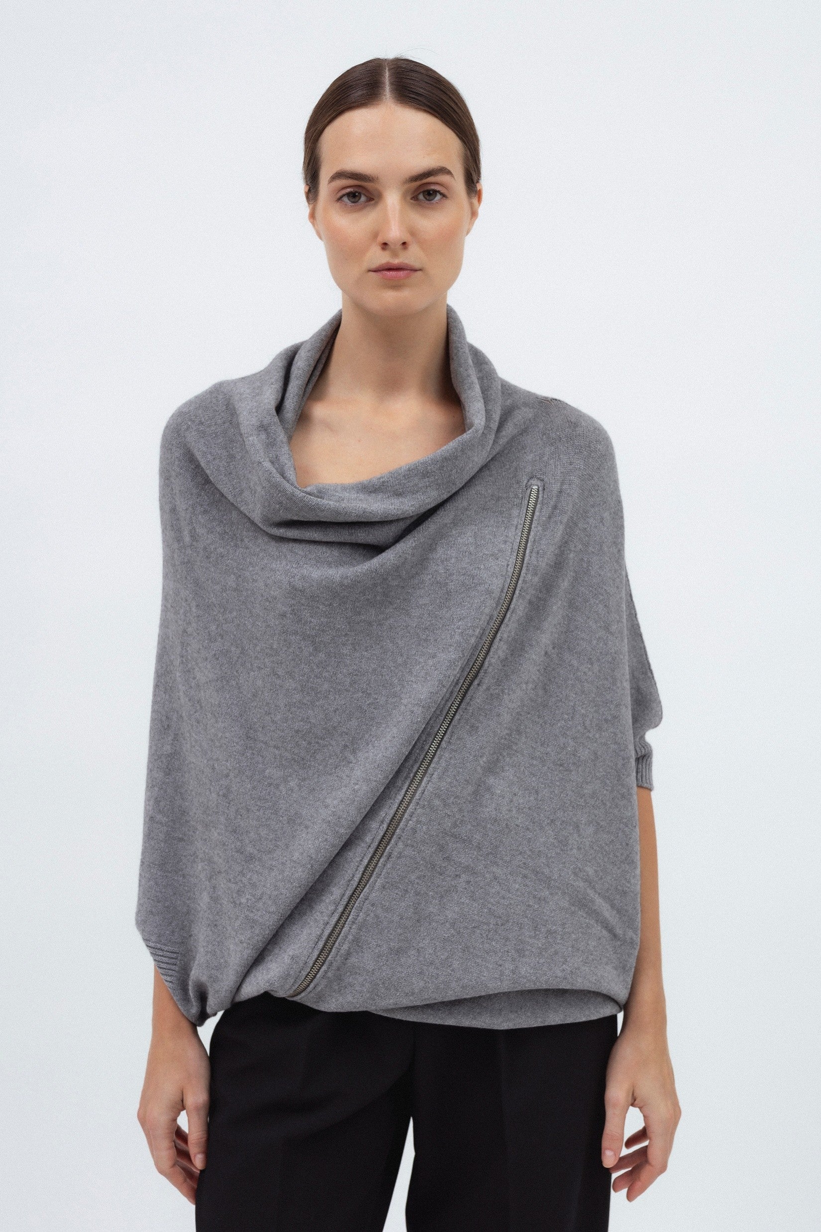 GREY MERINO WOOL SWEATER WITH ZIP DETAIL