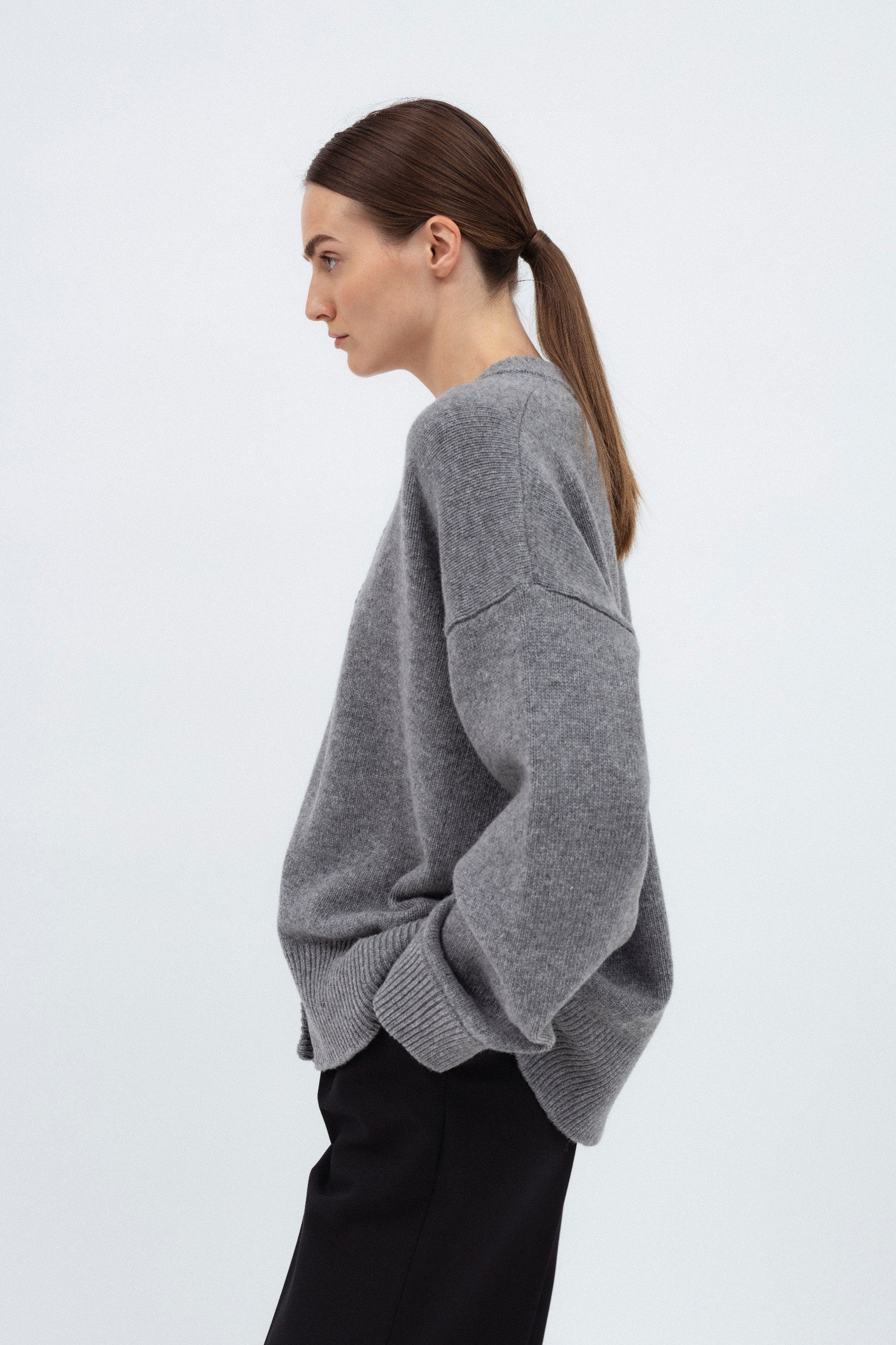 GREY MERINO WOOL CARDIGAN