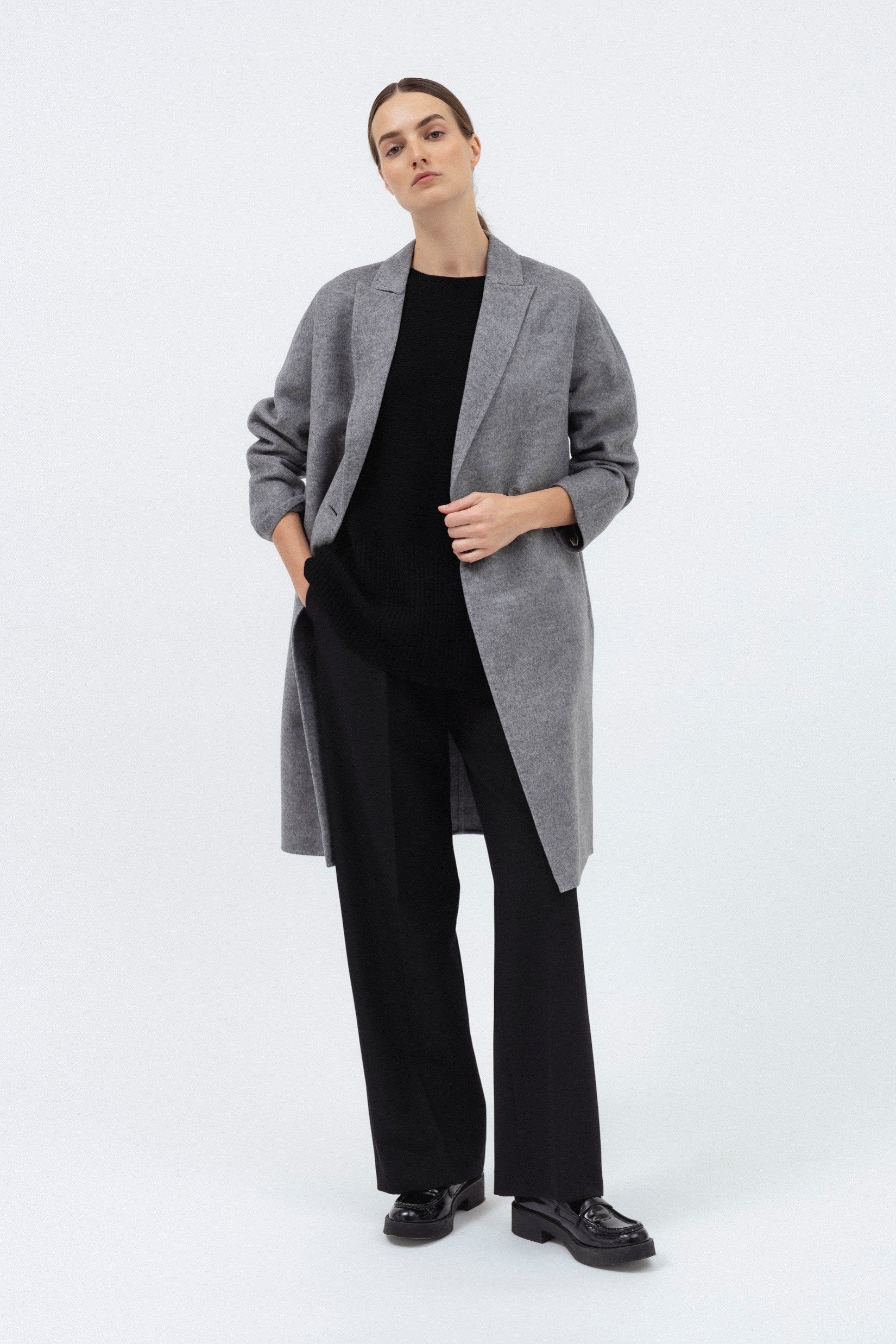 GREY DOUBLE-FACED WOOL COAT