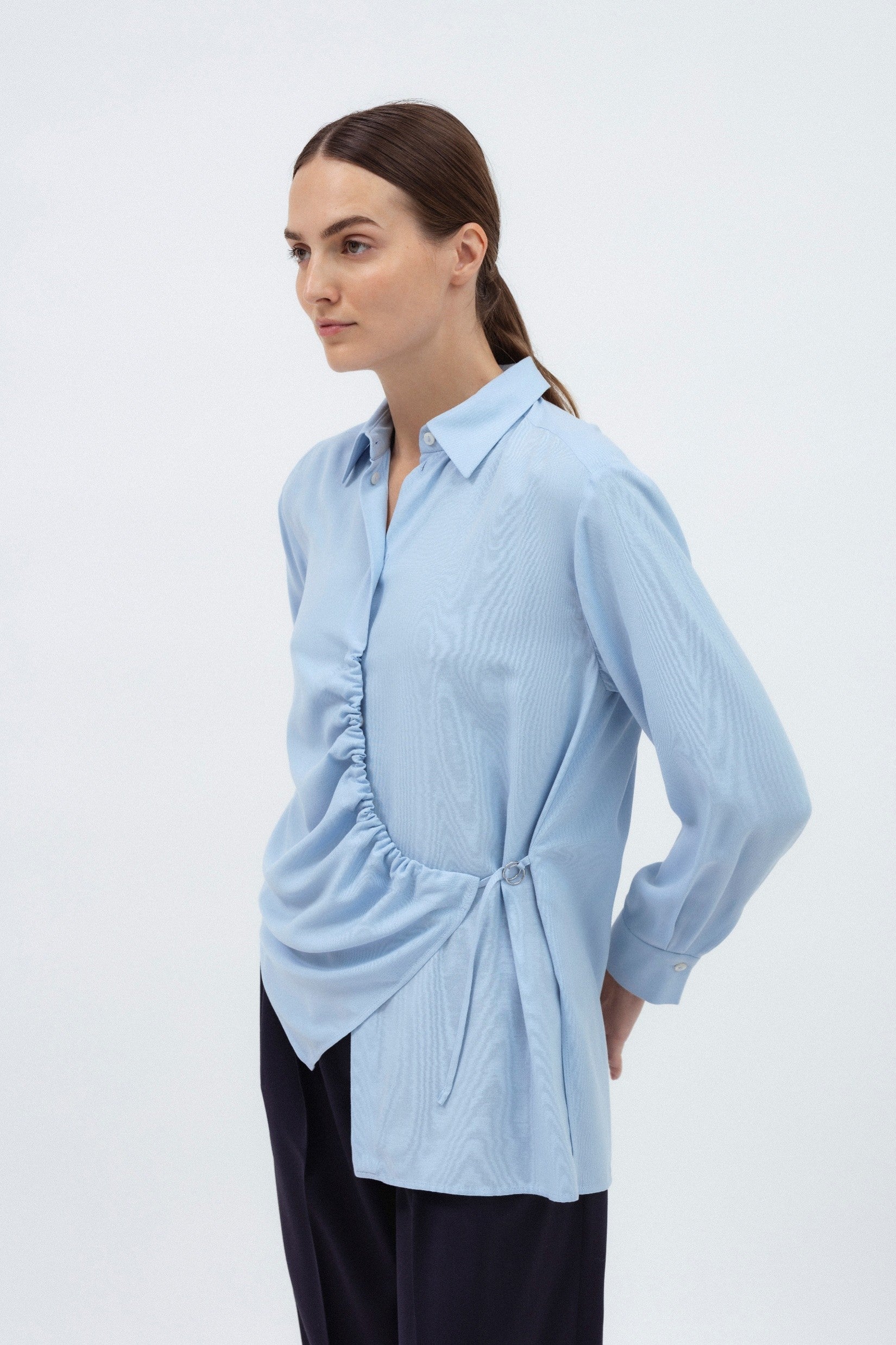 LIGHT BLUE SHIRT WITH SIDE GATHERING