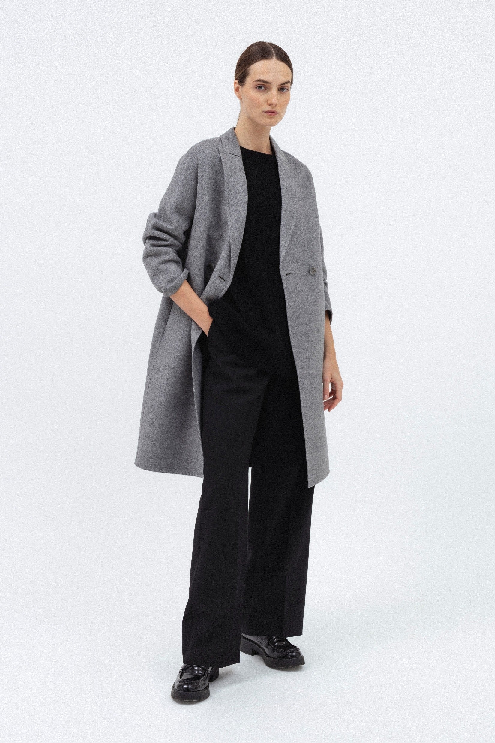 GREY DOUBLE-FACED WOOL COAT