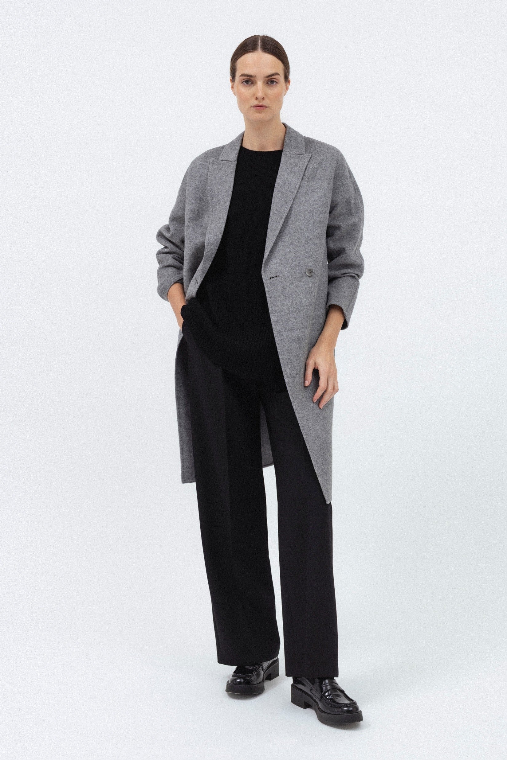 GREY DOUBLE-FACED WOOL COAT