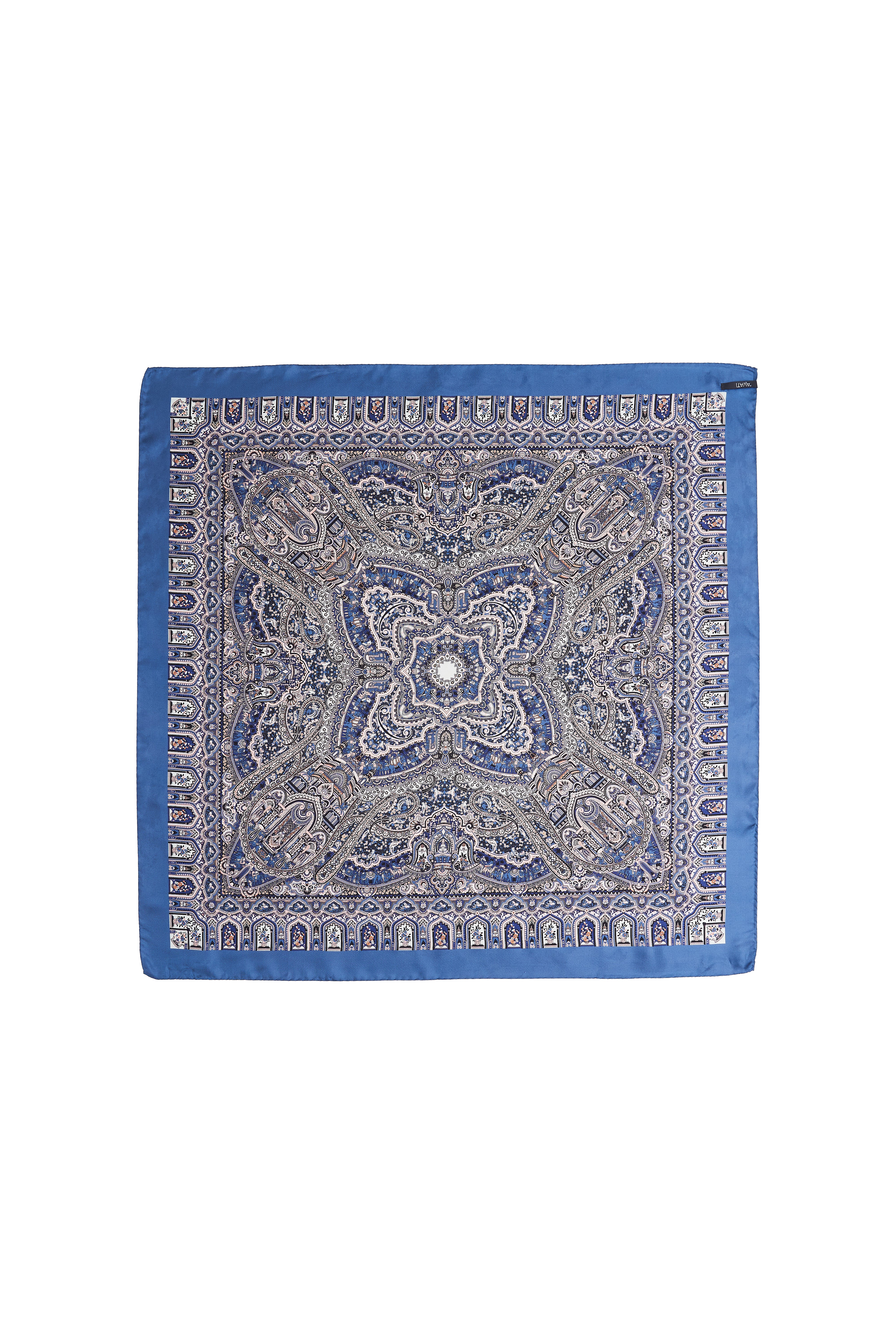 100% SILK PRINTED SCARF WITH BLUE FRAME