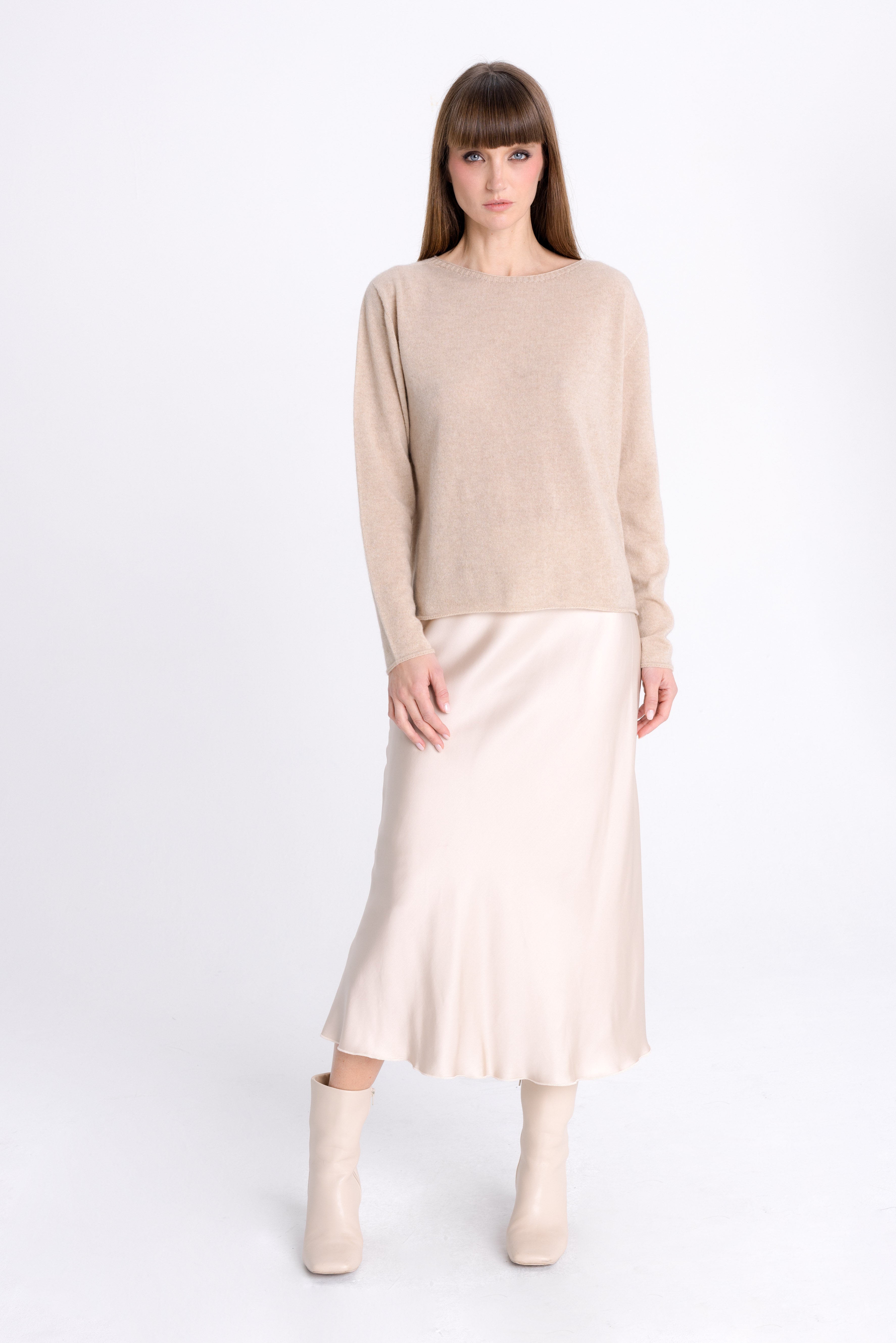 FLARED MIDI BEIGE SKIRT