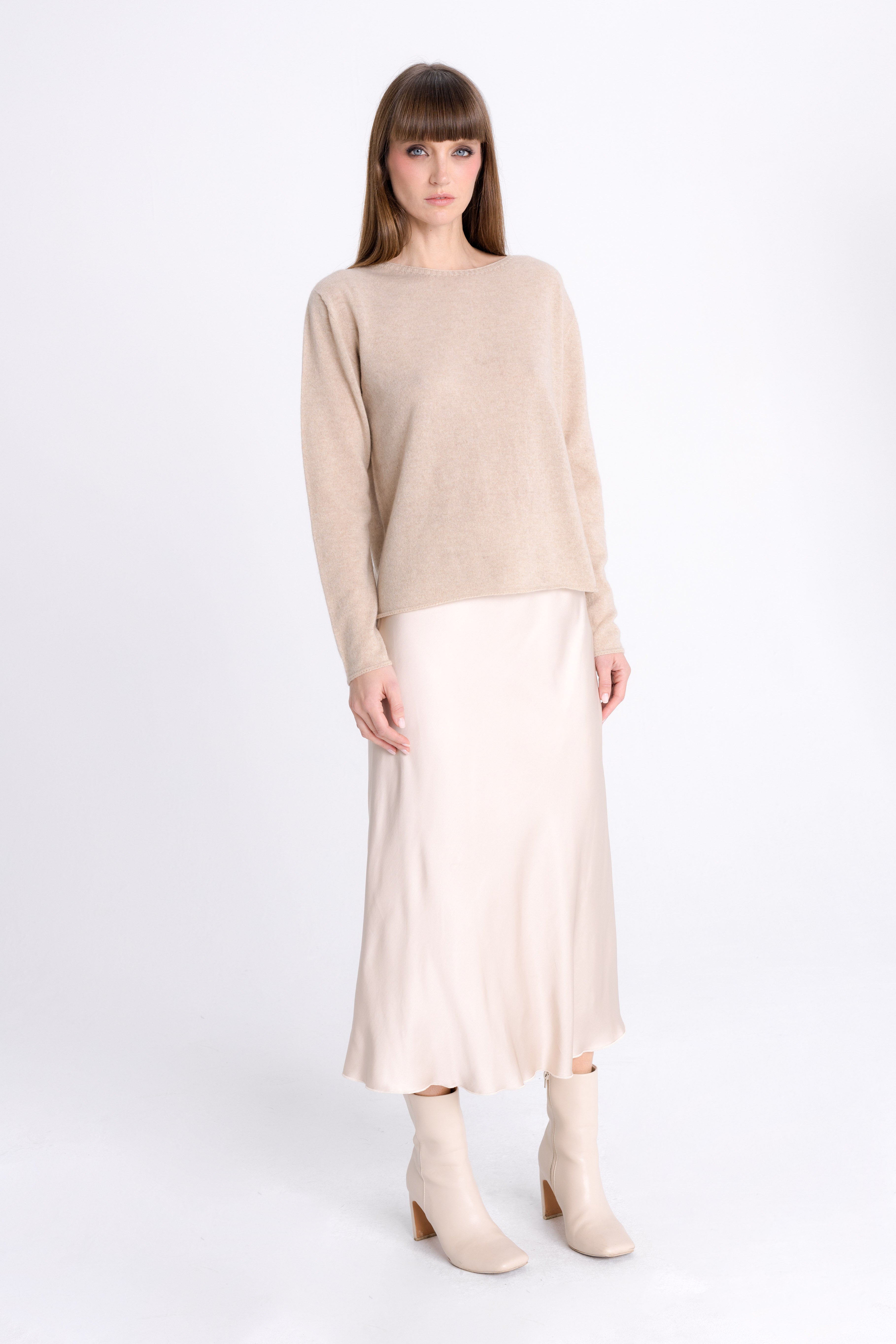 FLARED MIDI BEIGE SKIRT