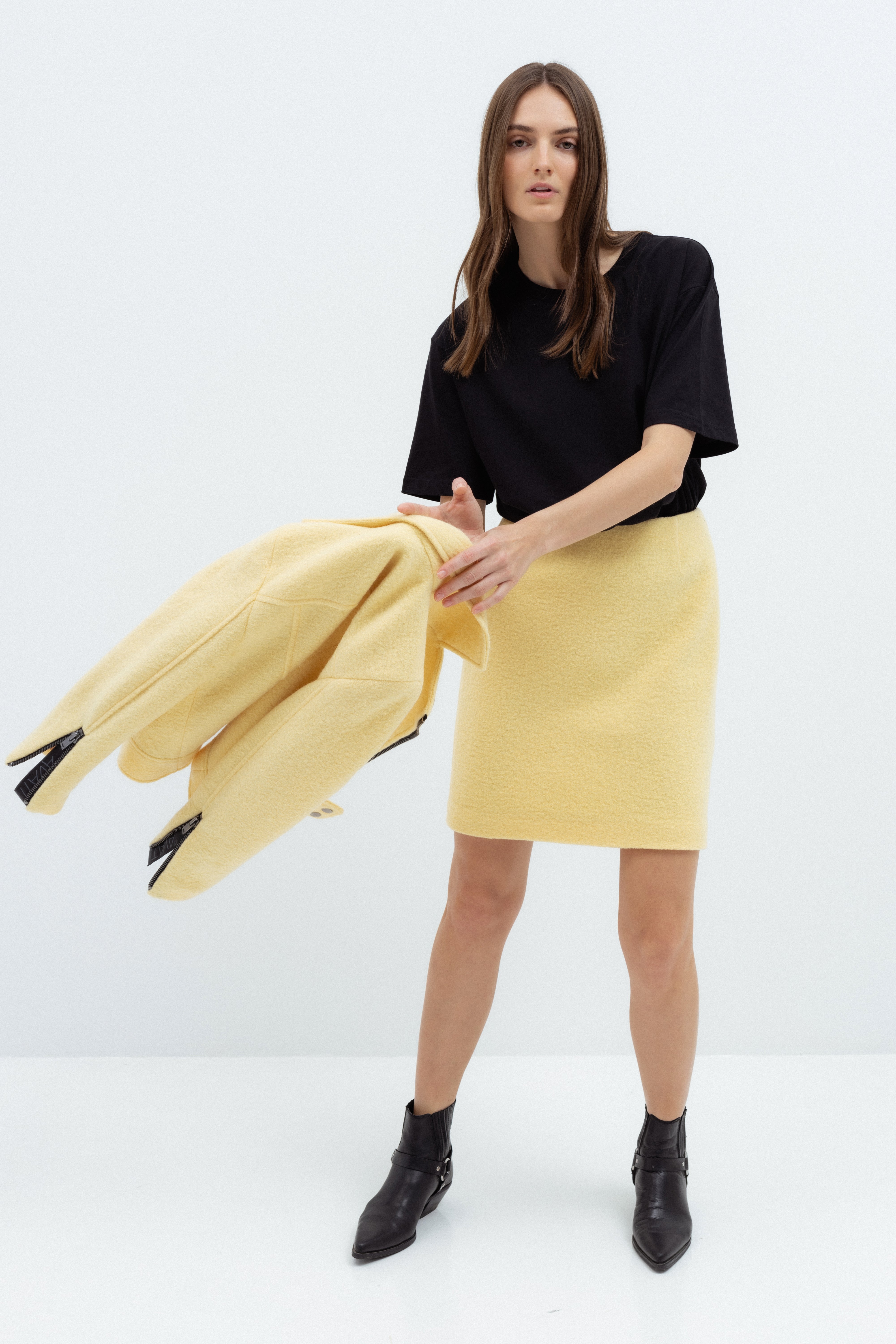 STRAIGHT YELLOW WOOL SKIRT