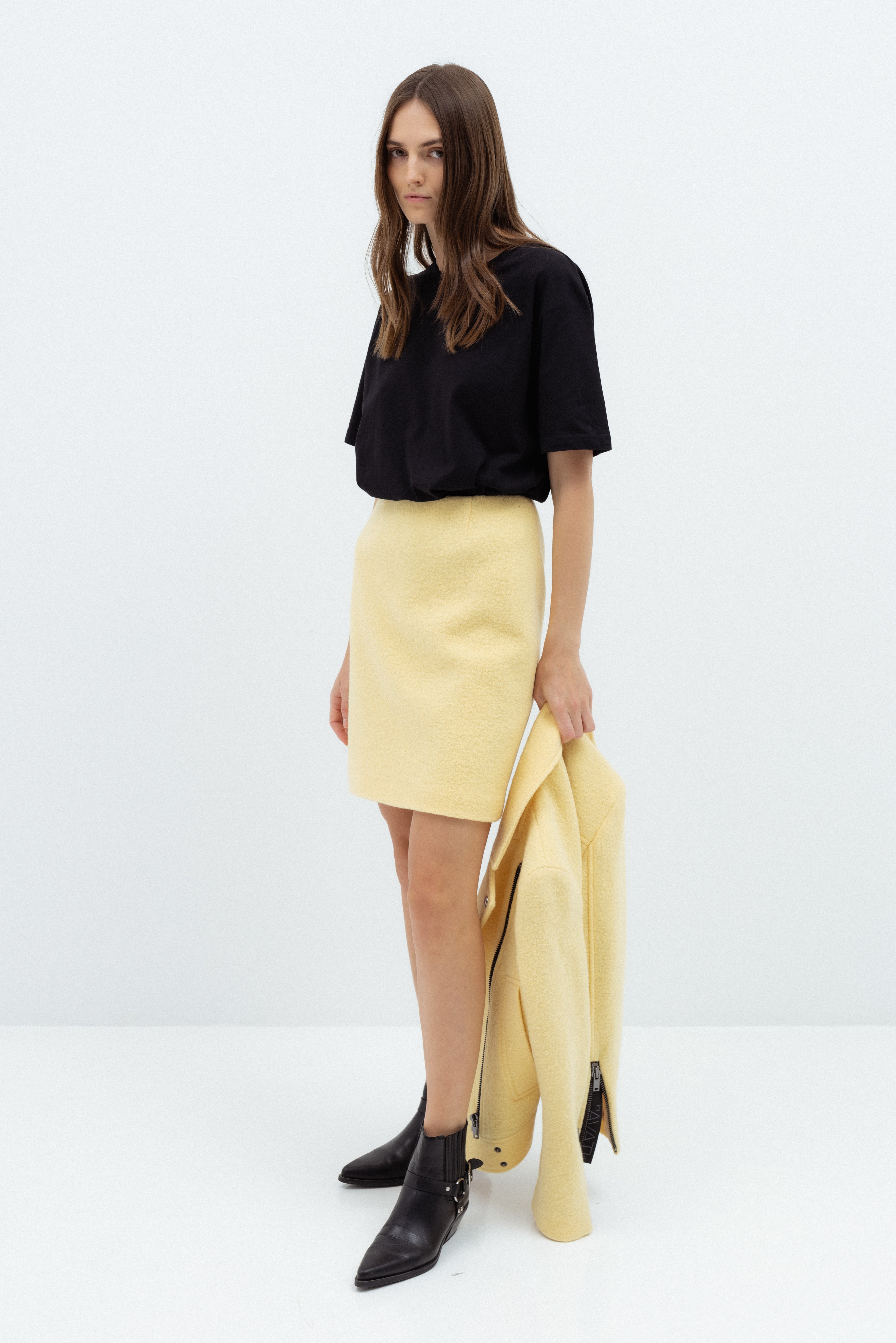 STRAIGHT YELLOW WOOL SKIRT